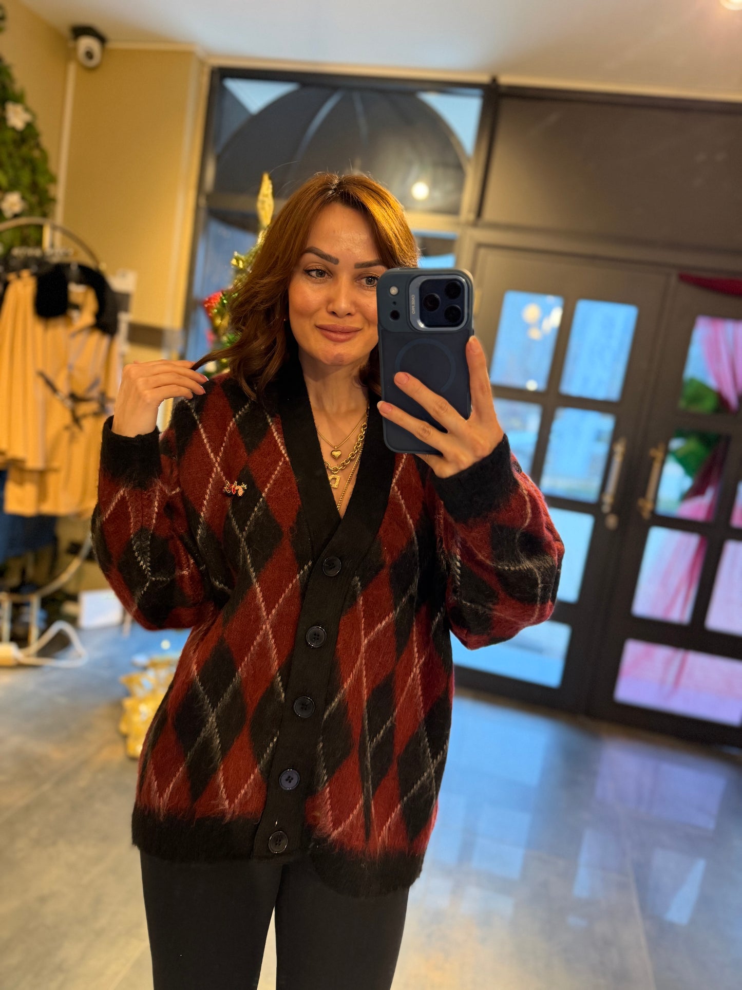 Estas Bordo Baklava Desen Hırka