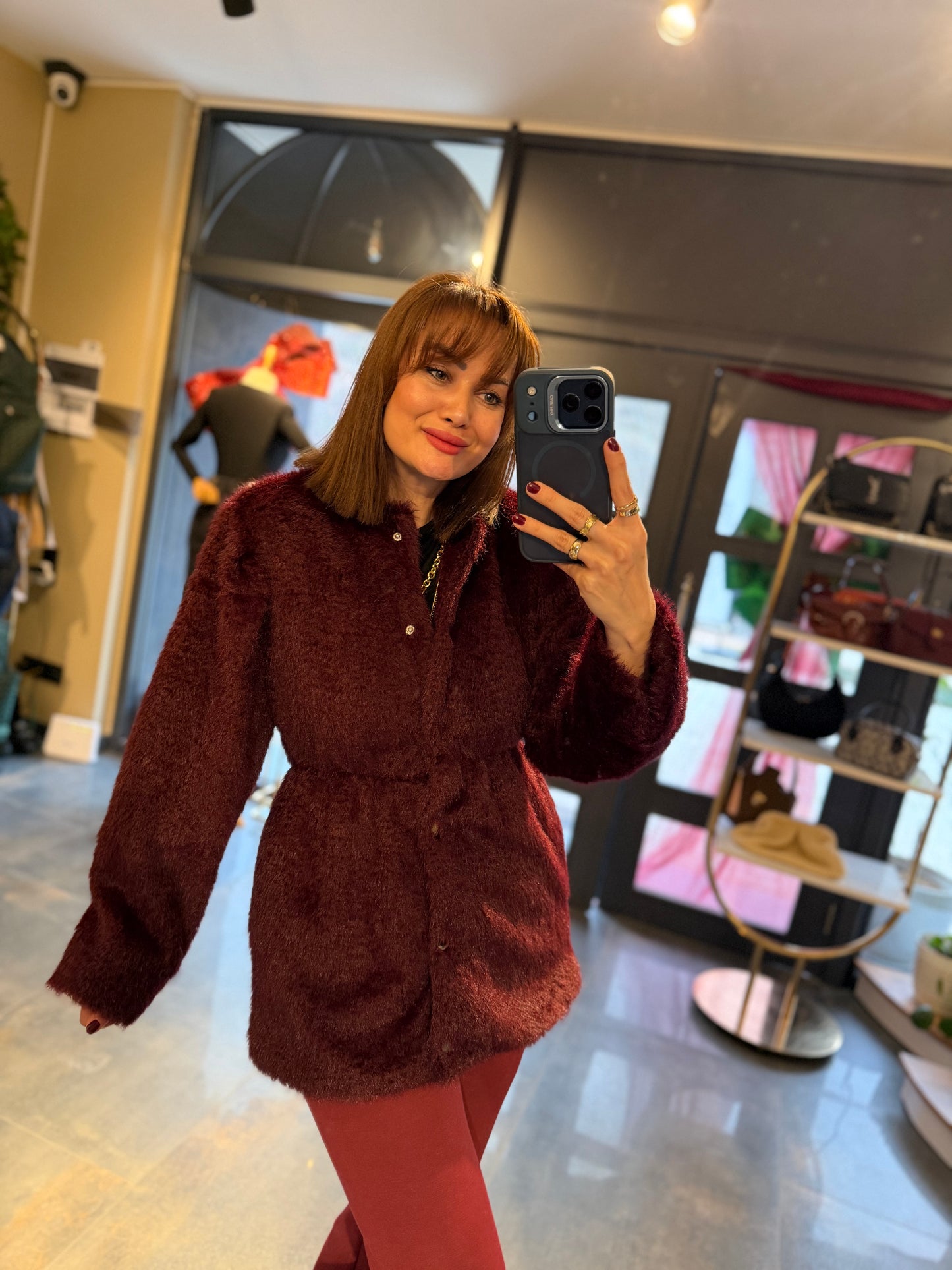 Alora Bordo Astarlı Kürk Mont