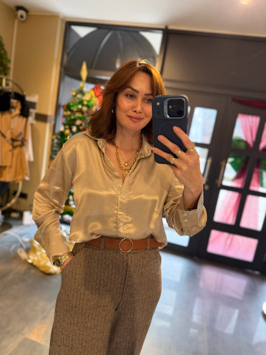 Janet Bej Saten Gömlek