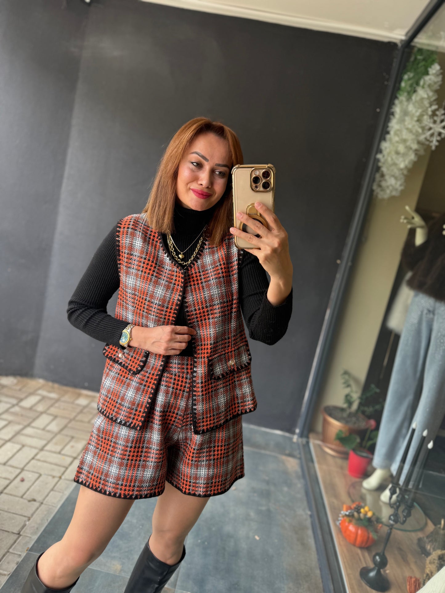 Dumra Turuncu Tuvid Yelek & Şort Takım