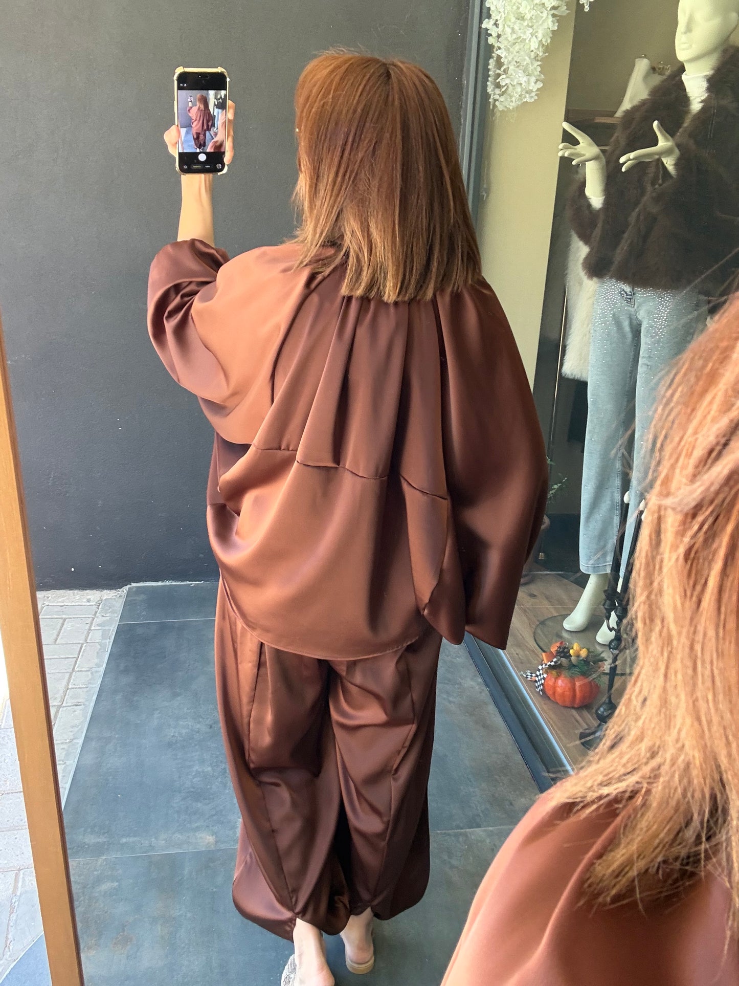 Cardinal Kahve Saten Bomber Takım