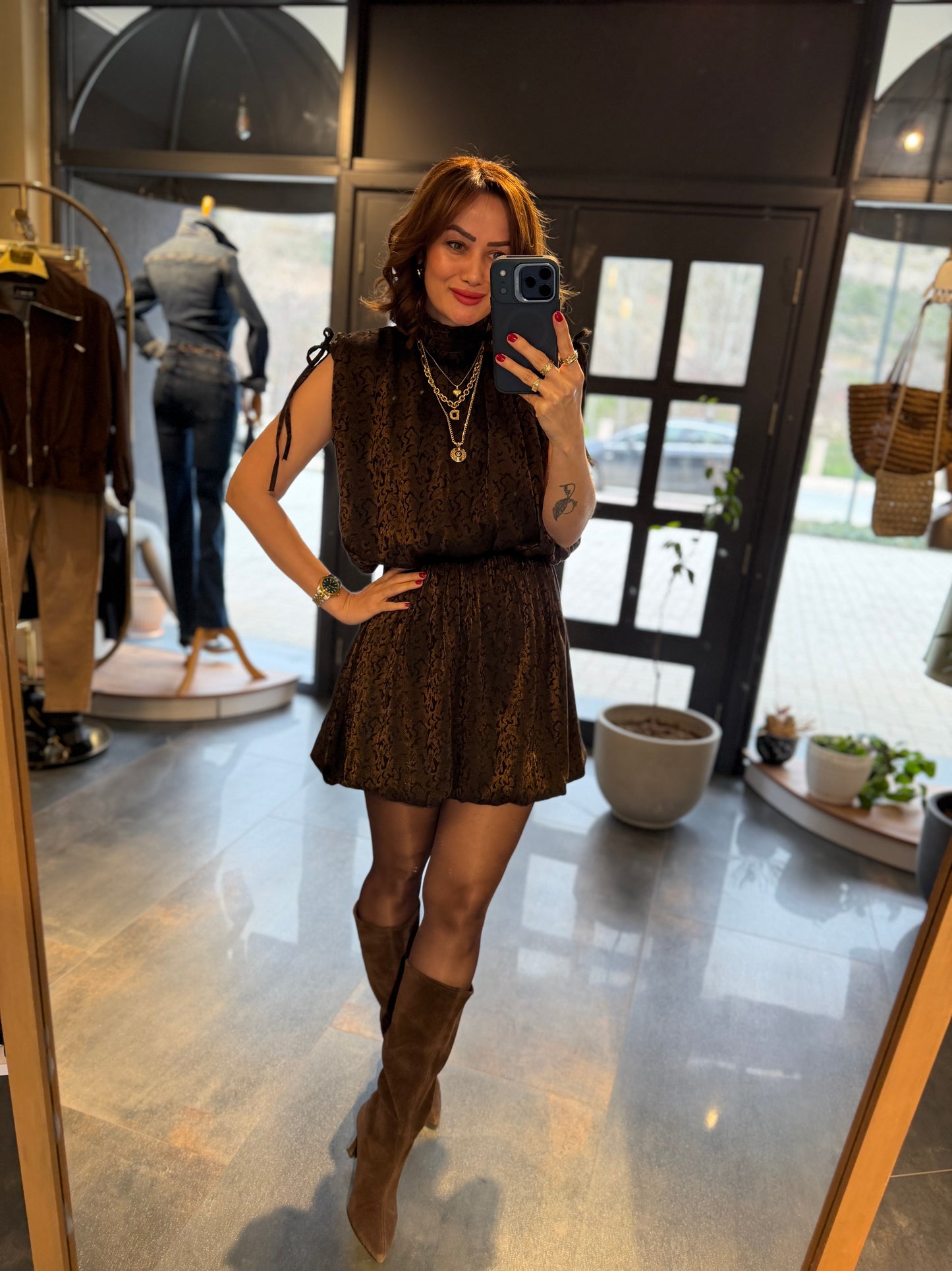 Treyo Kahve Balon Elbise