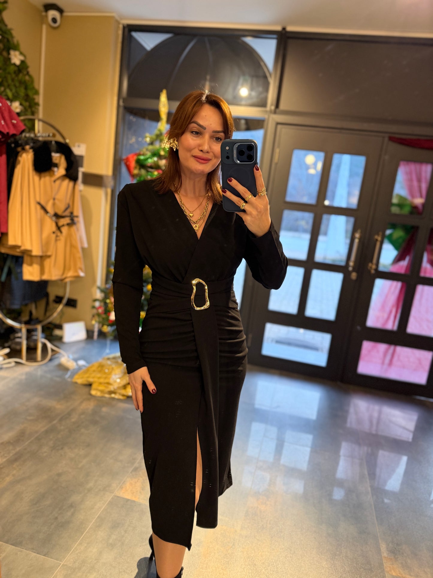 Alin Siyah Kemer Detaylı Korse Elbise