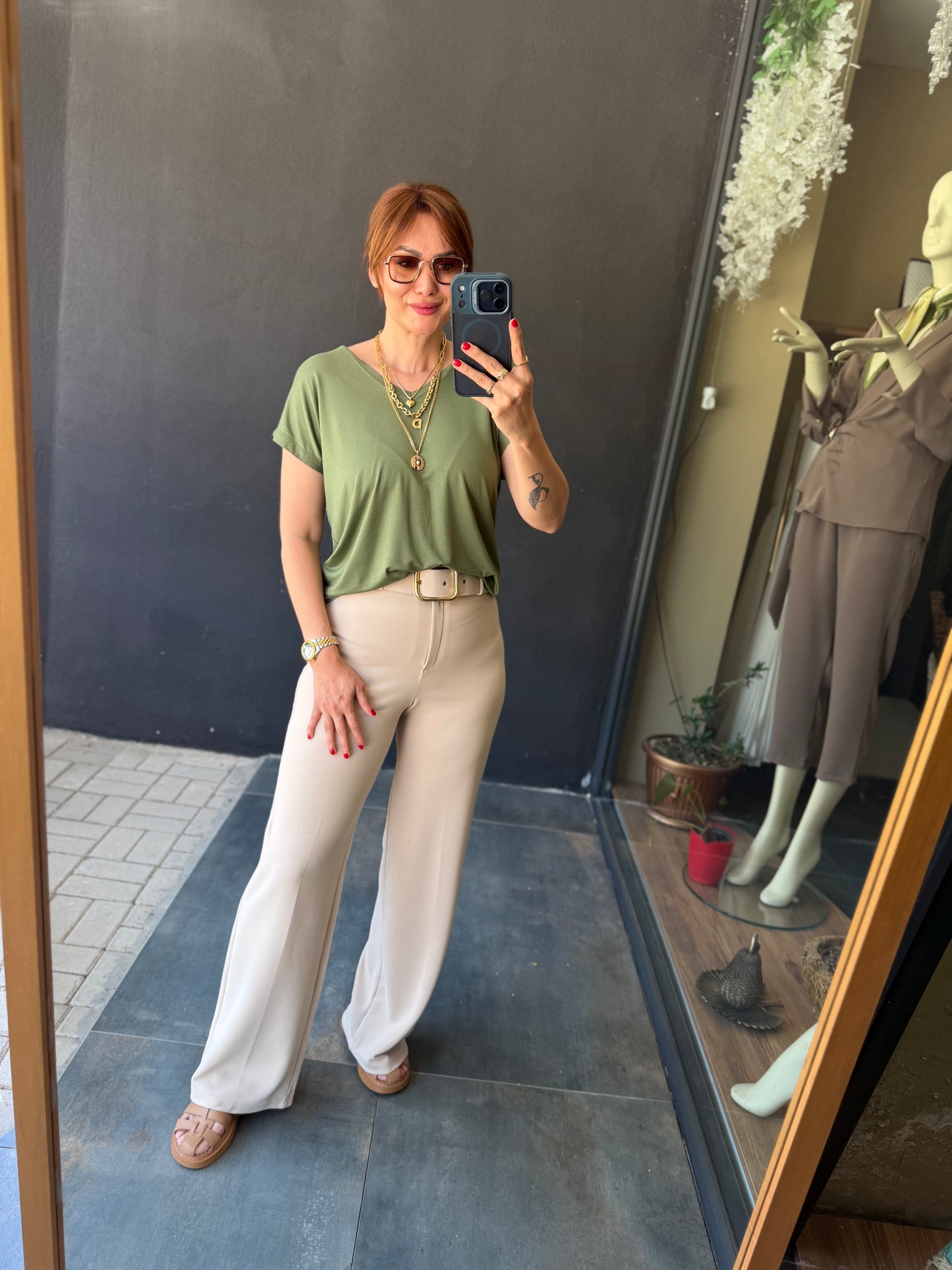 Bej Pantolon & Tshirt Takım