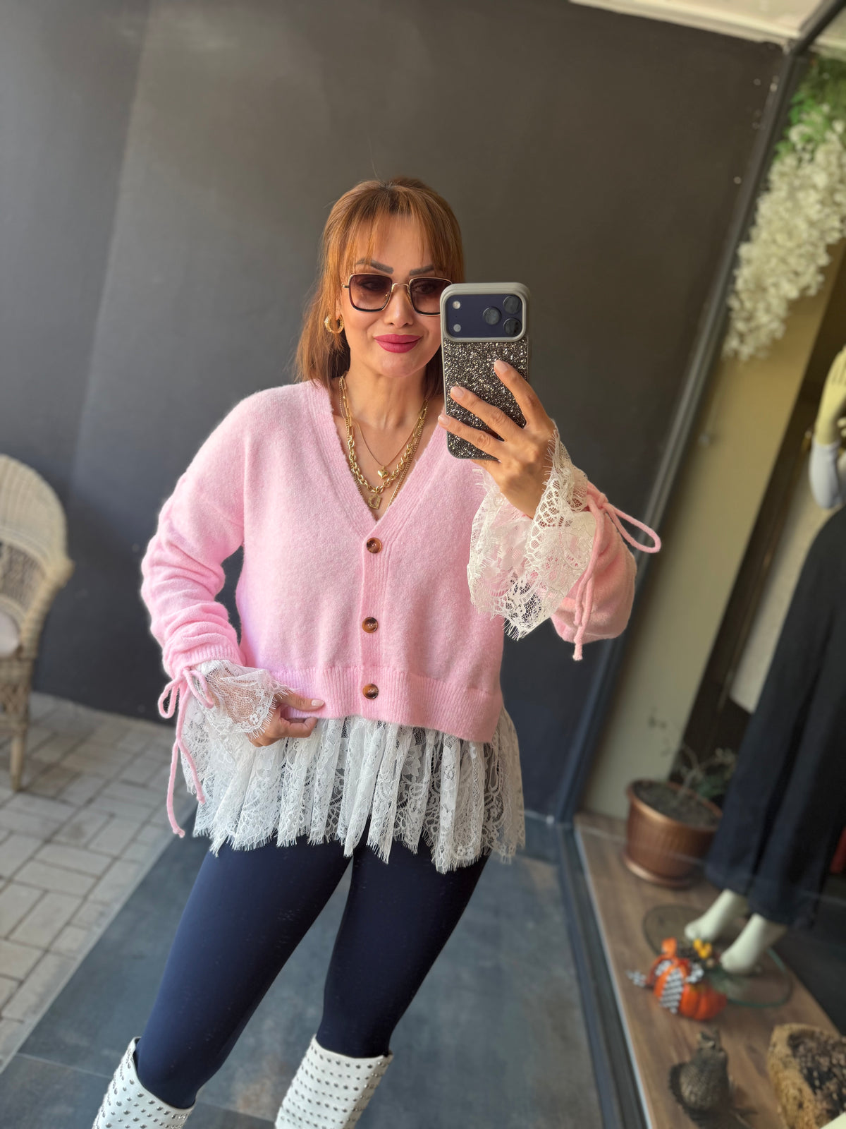 Norel Dantel Detaylı Pembe Hırka