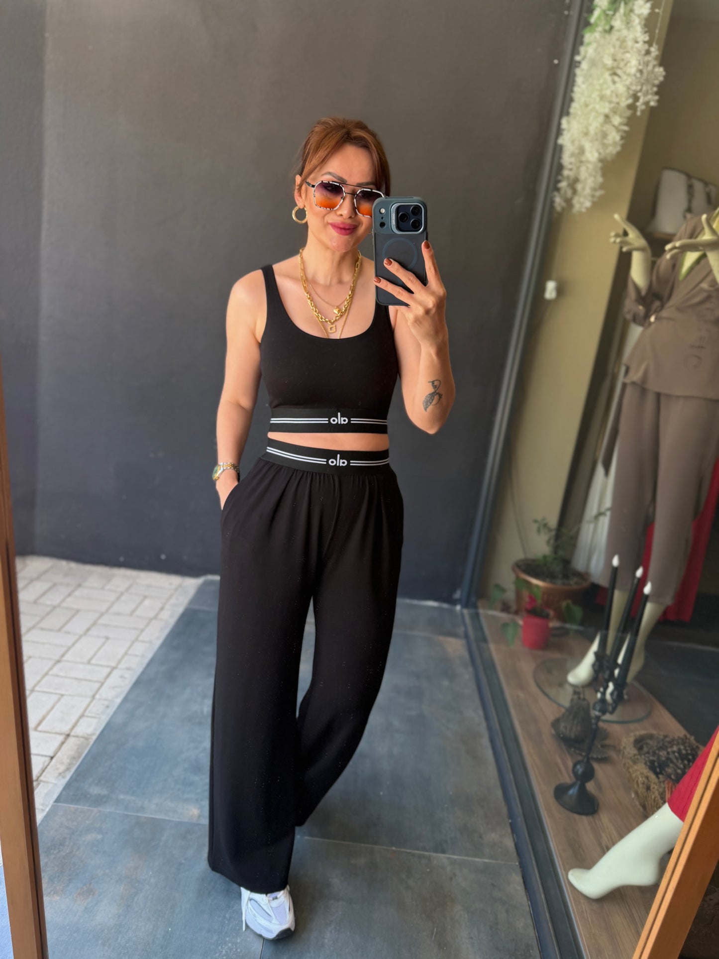 Vestal Siyah Modal Crop & Pantolon Takım