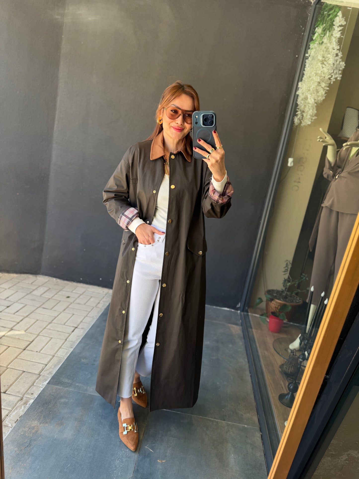 Mesli Kahve Su Geçirmez Trenchcoat