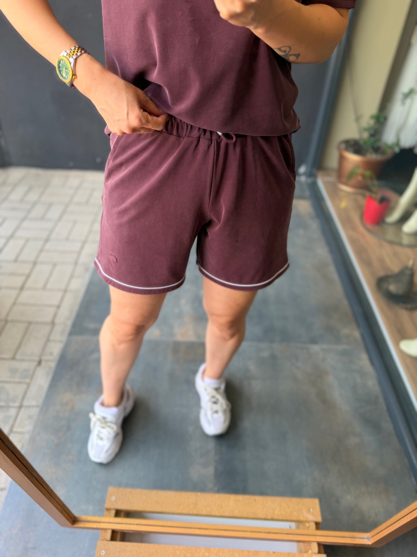 Günlük Basic Şortlu Kadın Takım Bordo