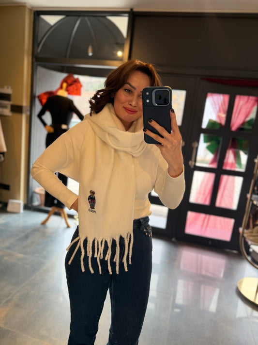 Gustor Beyaz Peluş Atkı