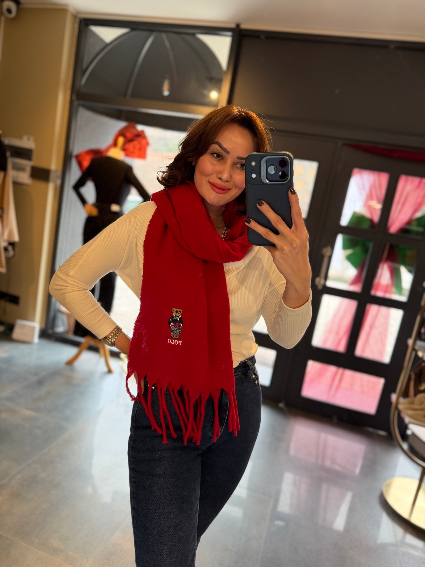 Gustor Kırmızı Peluş Atkı