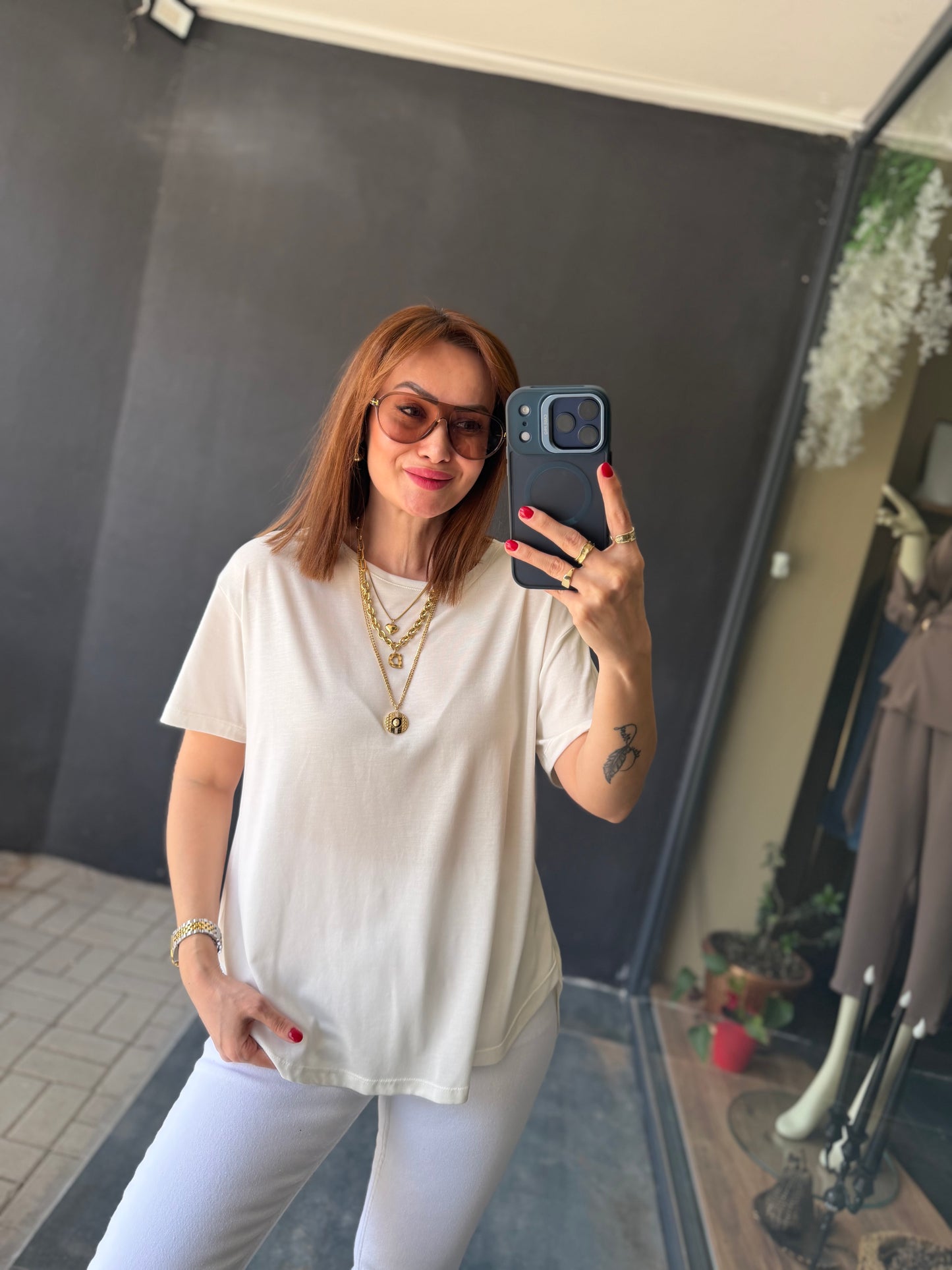 Dark Beyaz Modal Basic T-Shirt