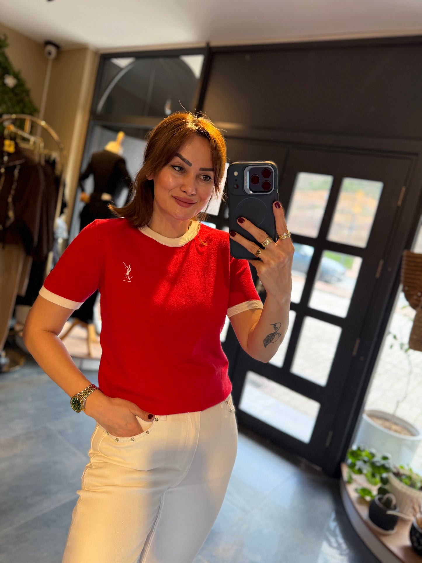 Misse Kırmızı Triko Kısa Kol T-Shirt