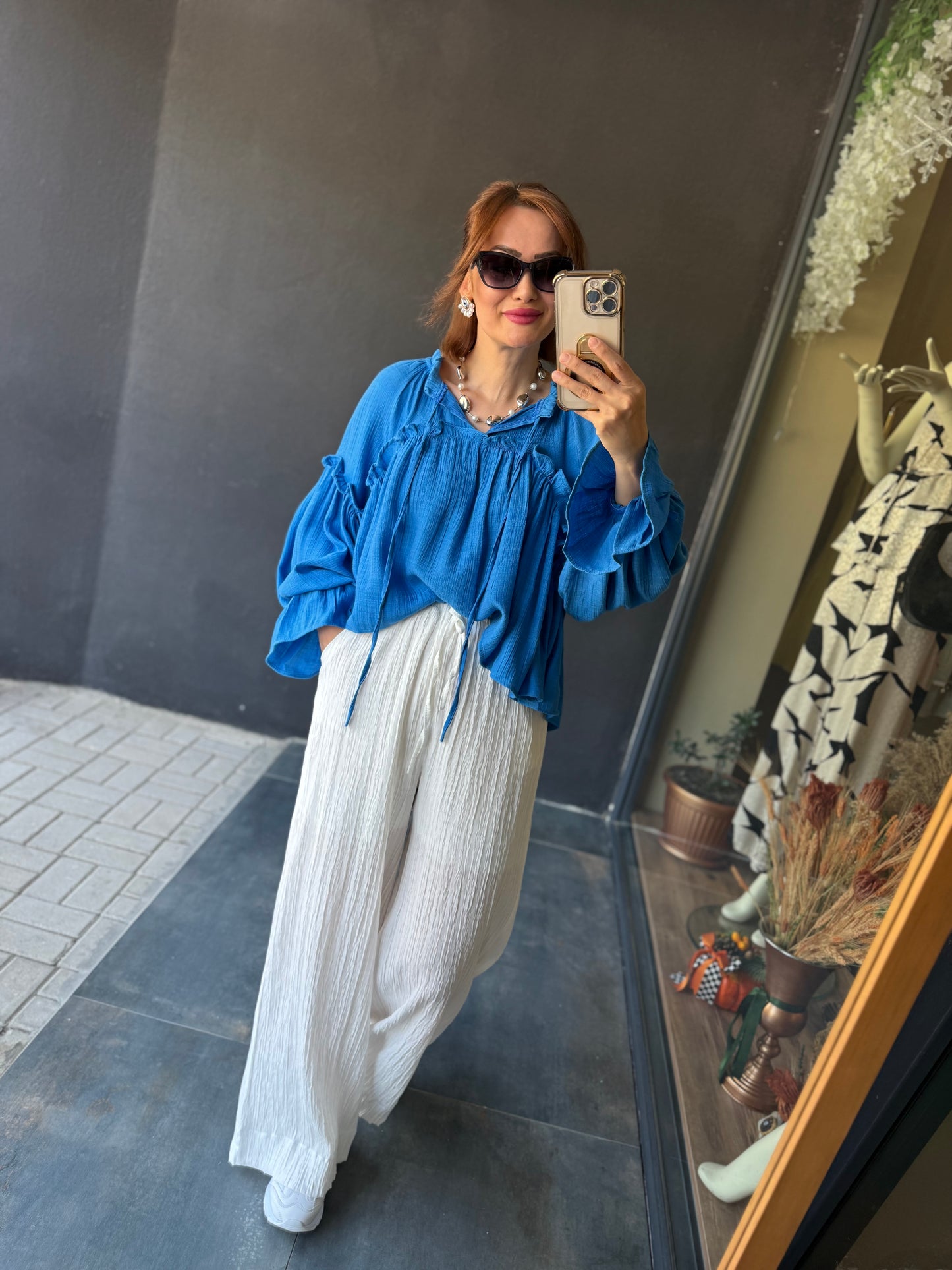 Solene Mavi Müslin Bluz