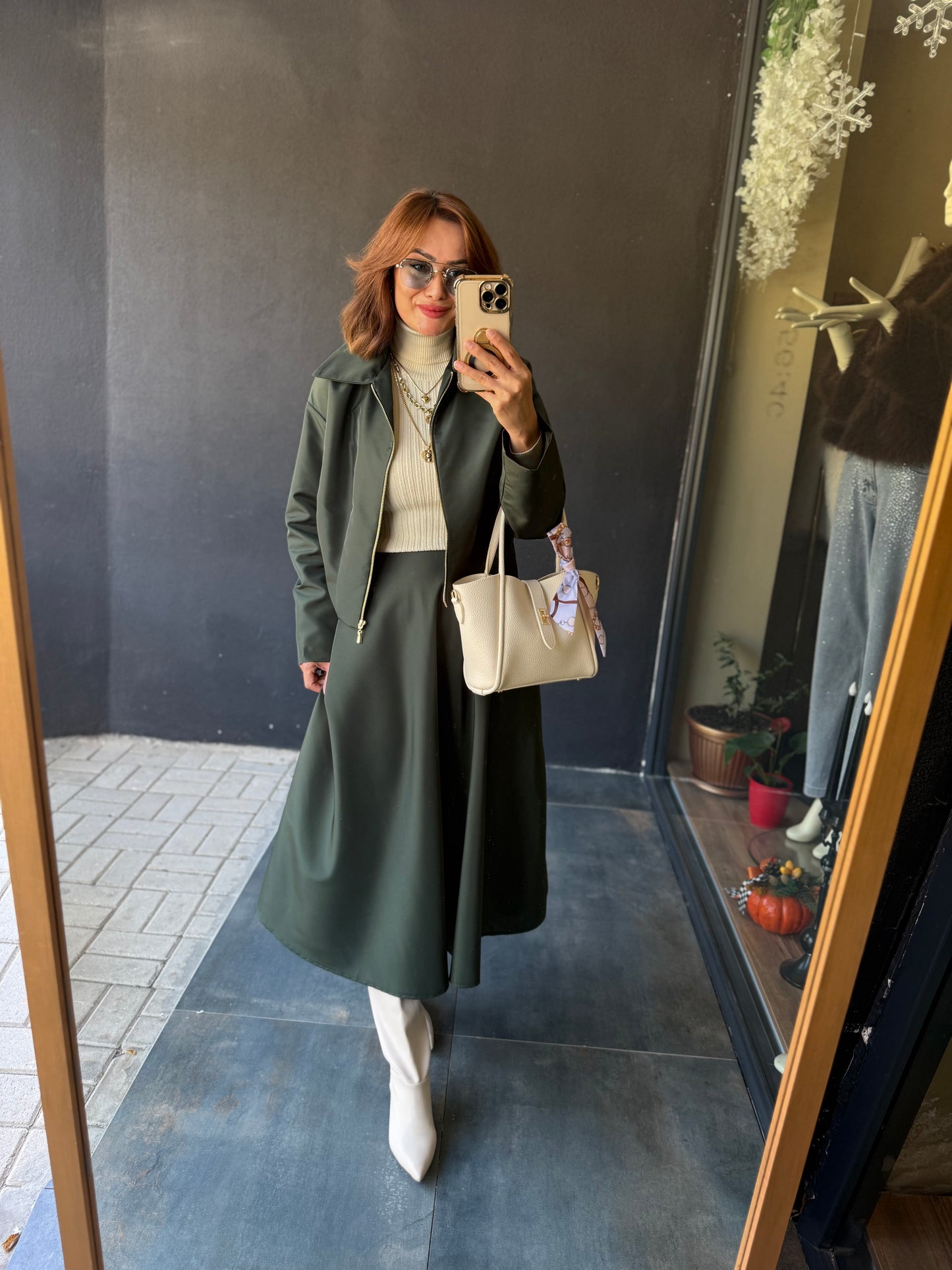 Pesto Haki Paraşüt Etek&Ceket Takım