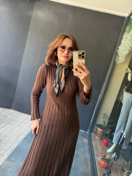 Lufi Maxi Kahve Elit Triko Elbise