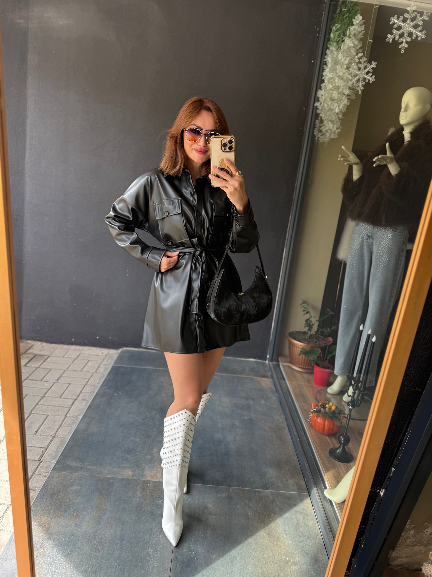 Prady Siyah Deri Elbise & Tunik