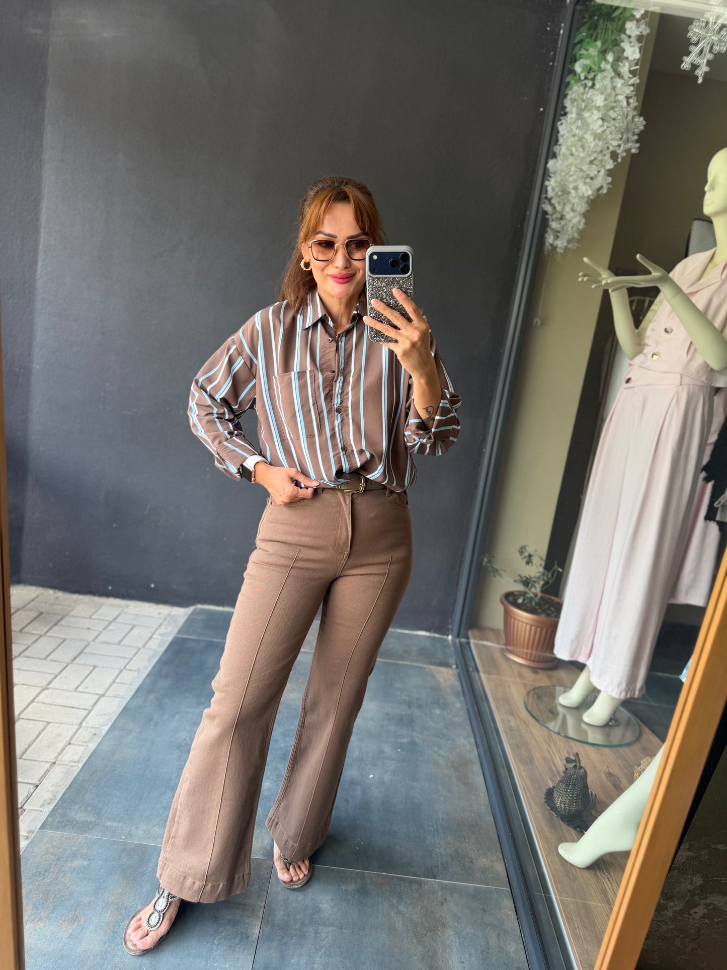 Liora Mavi Poplin Oversize Gömlek