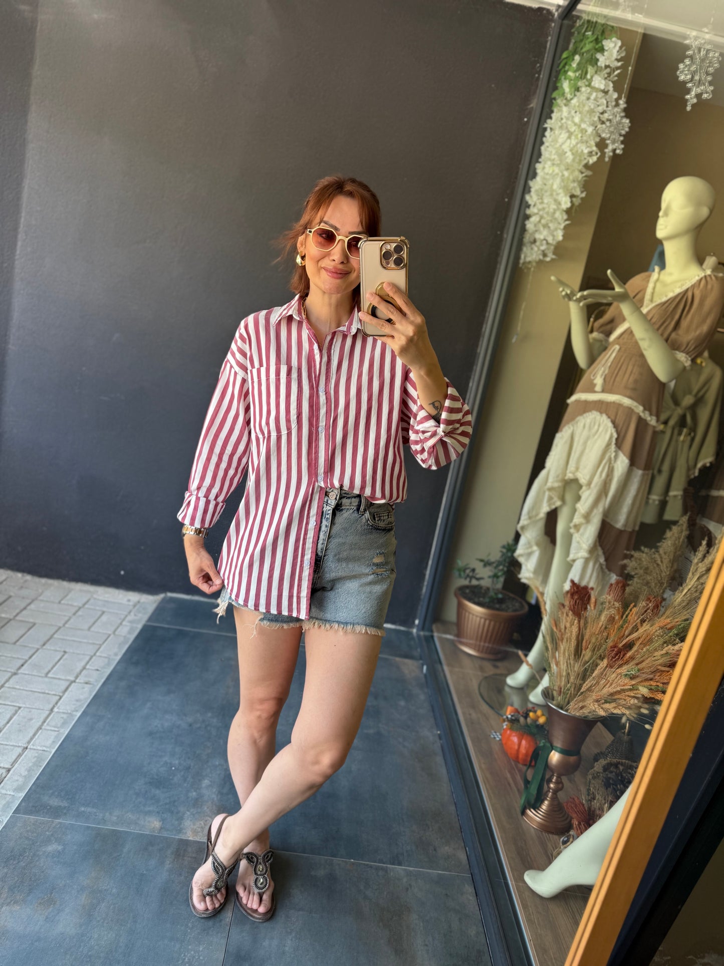 Bısou Bordo Çizgili Gömlek