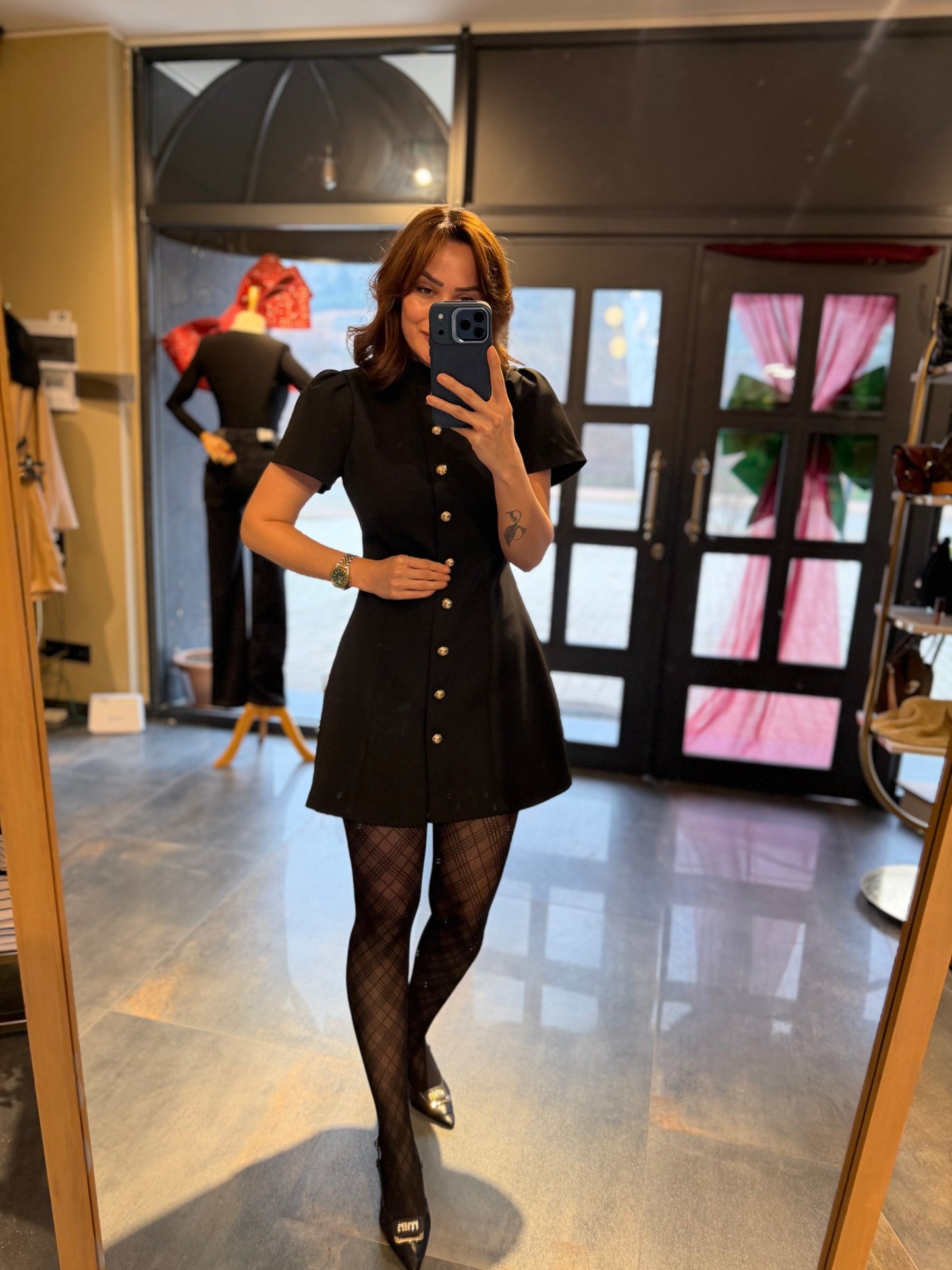 Mosss Siyah / Gold Düğmeli Elbise