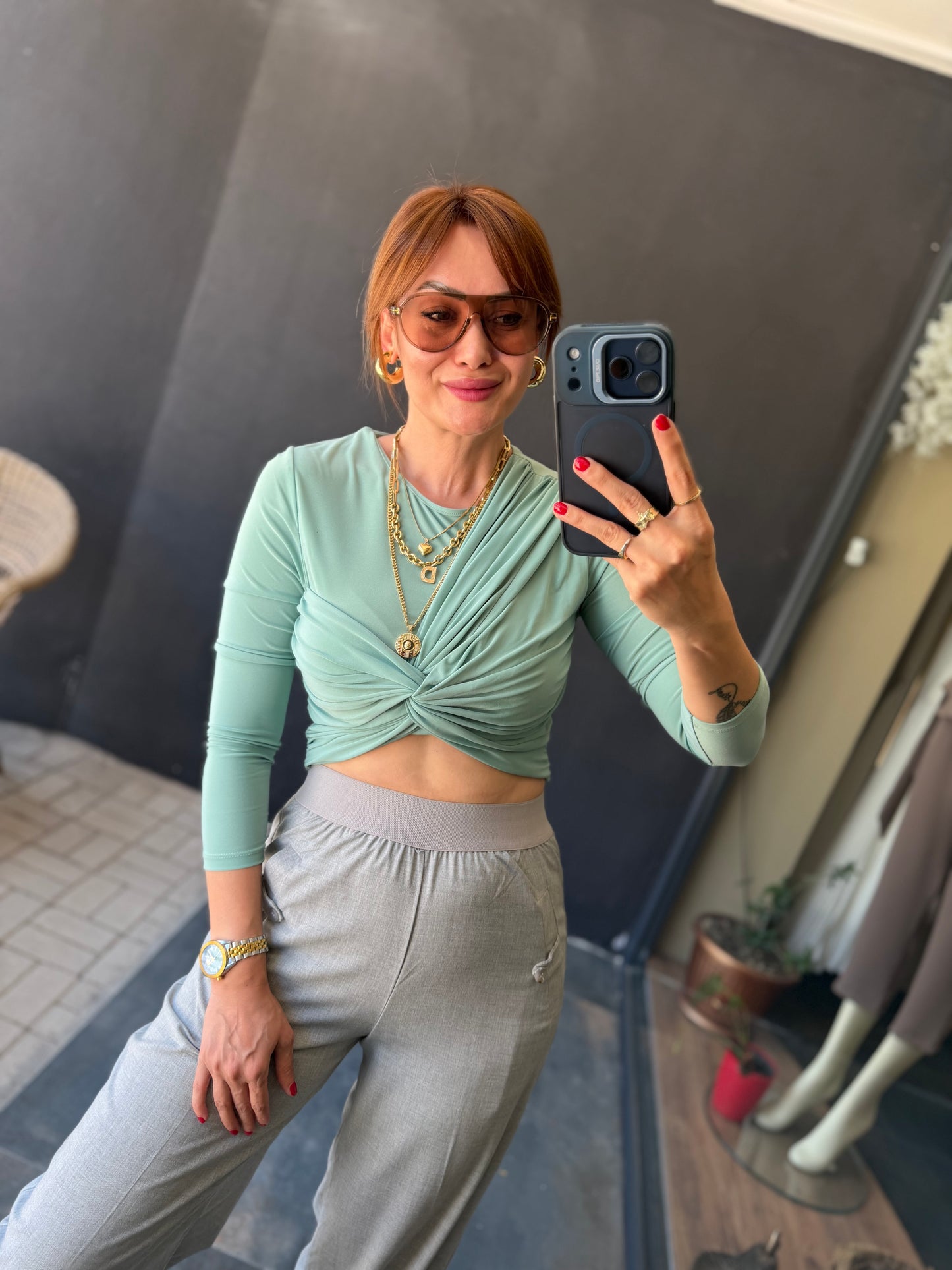Mint Crop & Pantolon Takım
