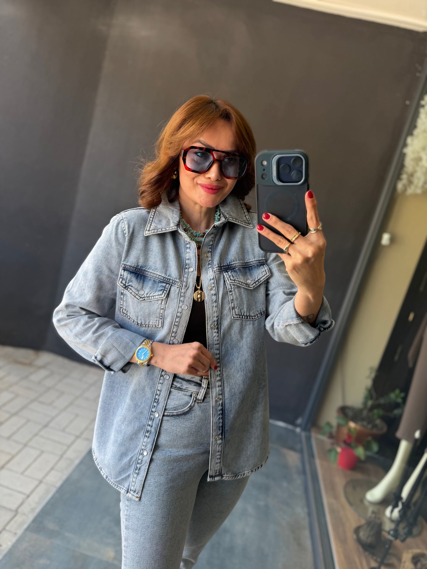 Melany Buz Mavisi Jean Gömlek