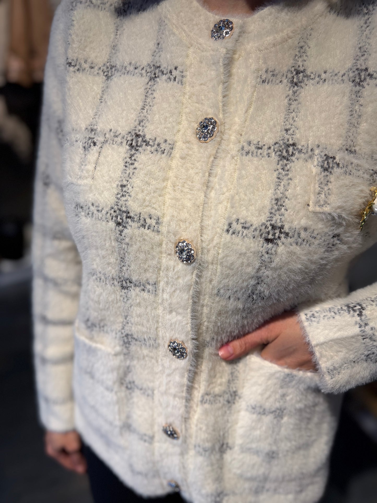 Estas Gri Kareli Kaşmir Hırka