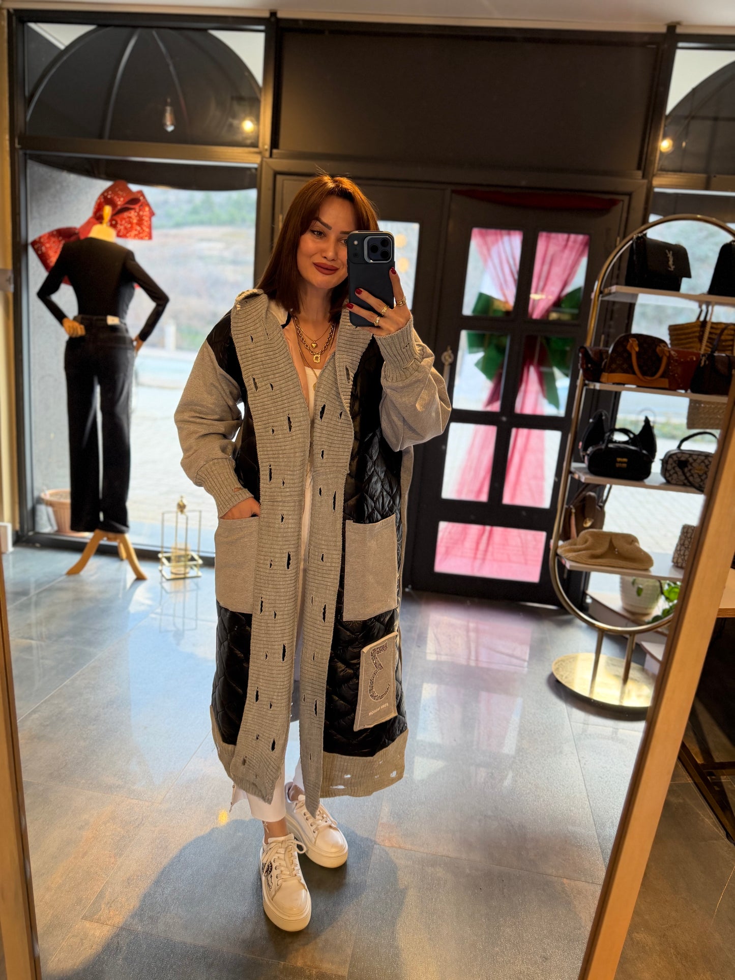 Linen Siyah Capitone Detay Hırka