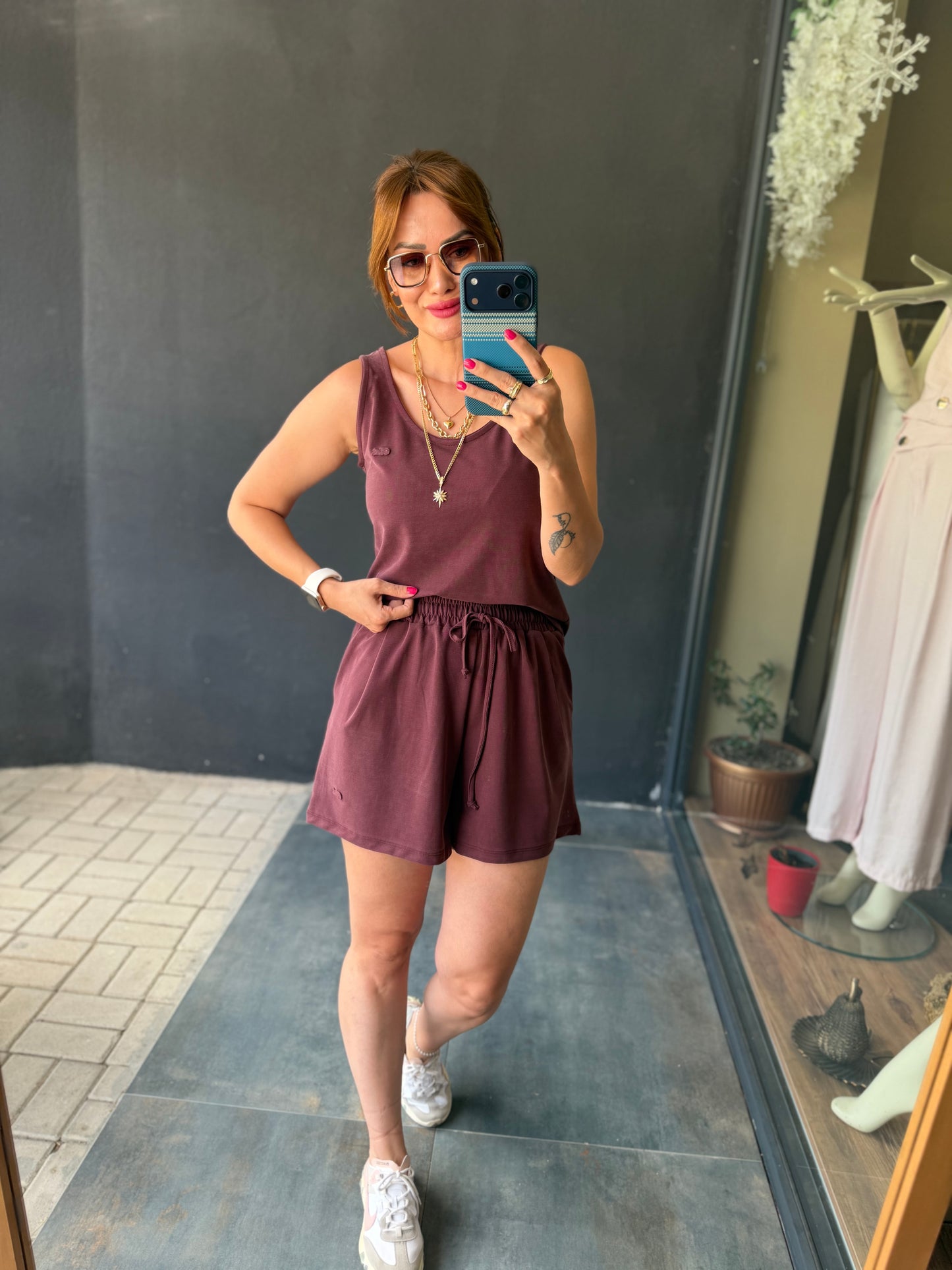 Bordo Aura Modal Şort Takım