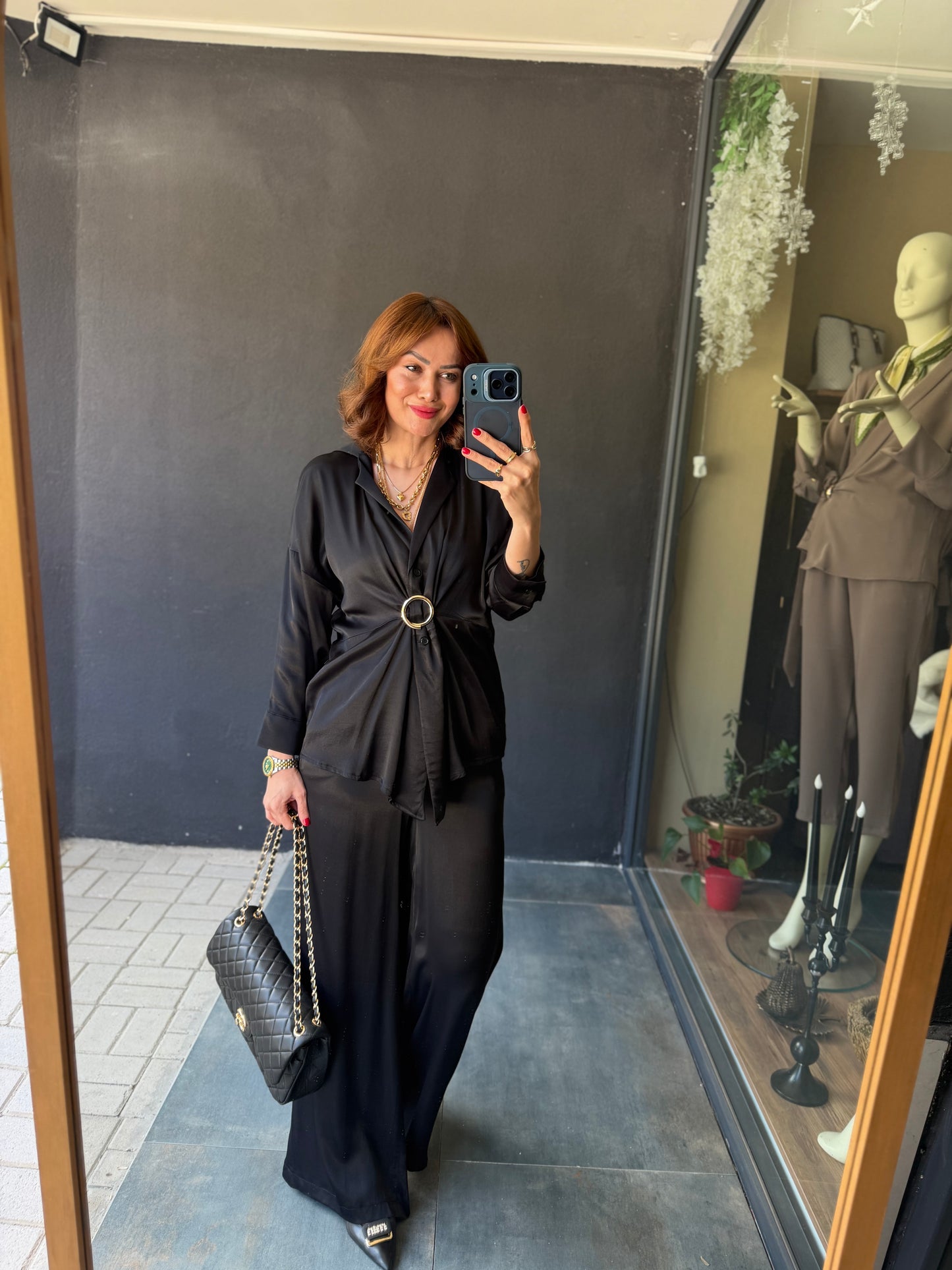 Lost Siyah Pamuklu Saten Broşlu Takım