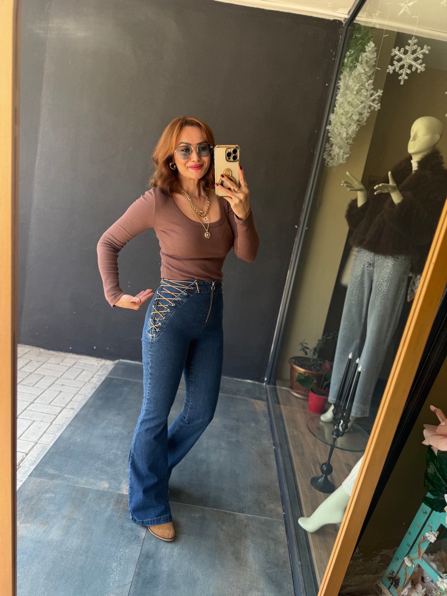 Xlove Toparlayıcı Yan Bağcıklı Mavi Jean