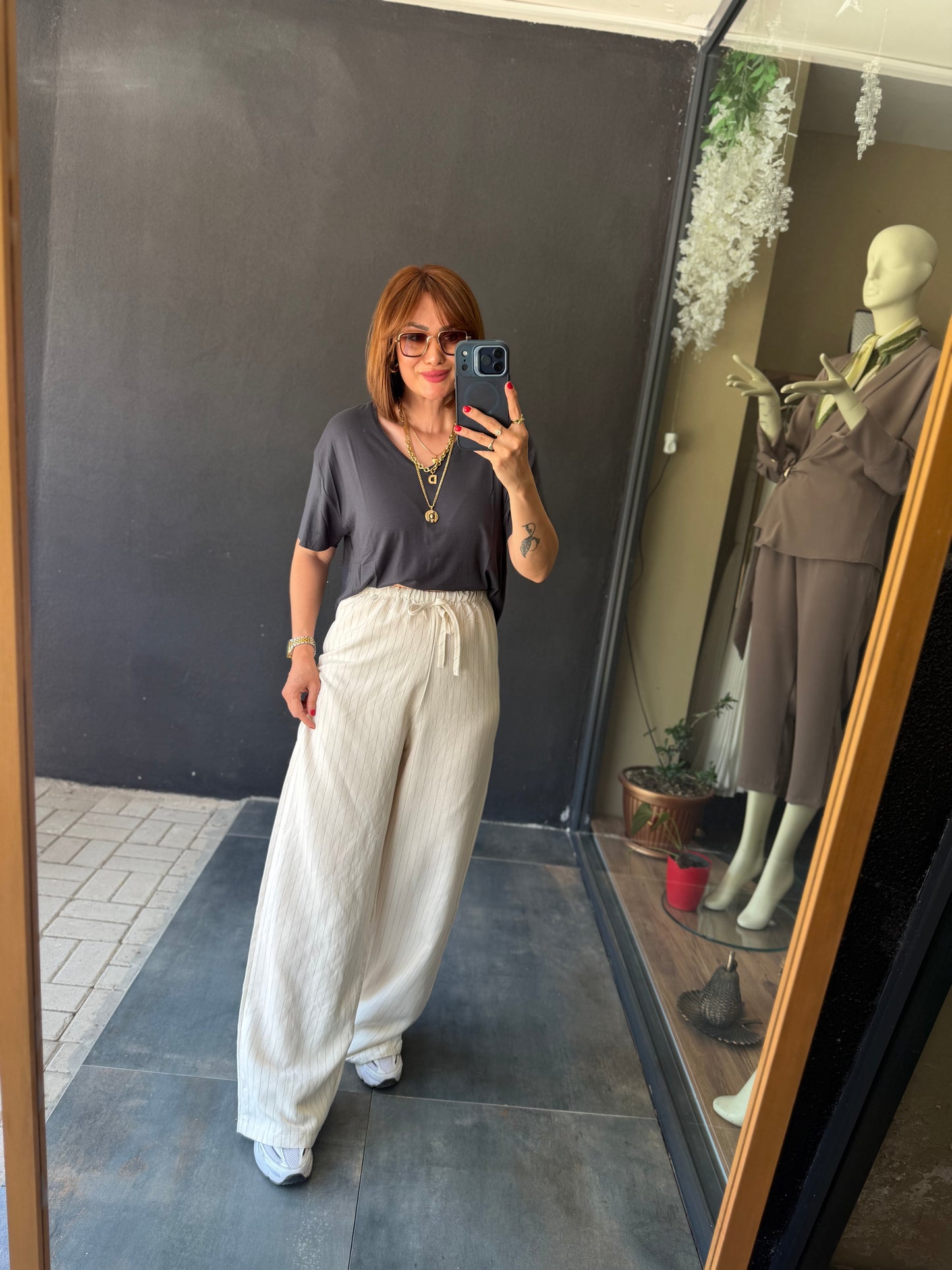 Çizgili Tensel Pantolon & Tshirt Kombin