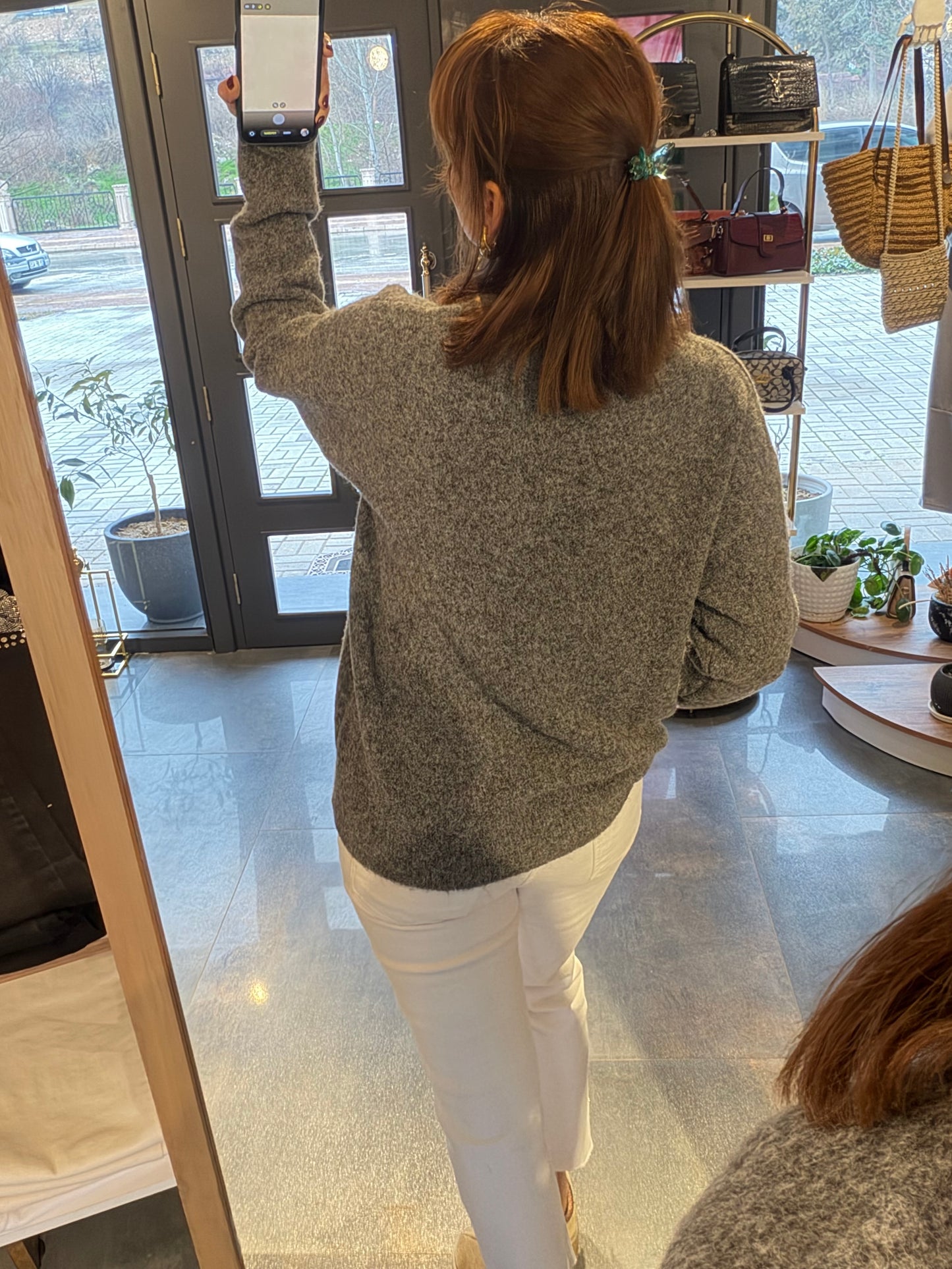 Lucente Gri Baklava Desen Kazak