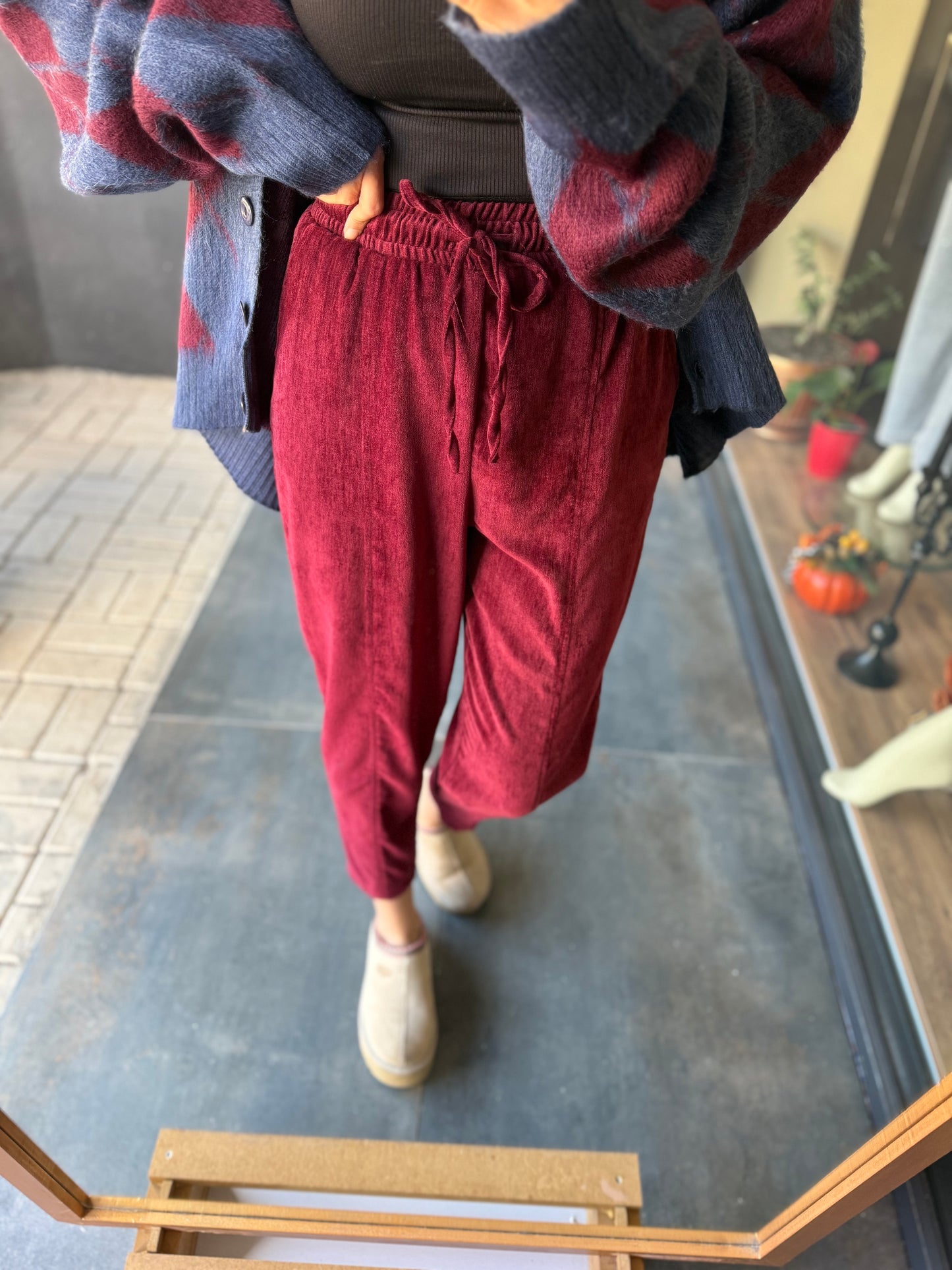 Sorry Bordo Kadife Pantolon