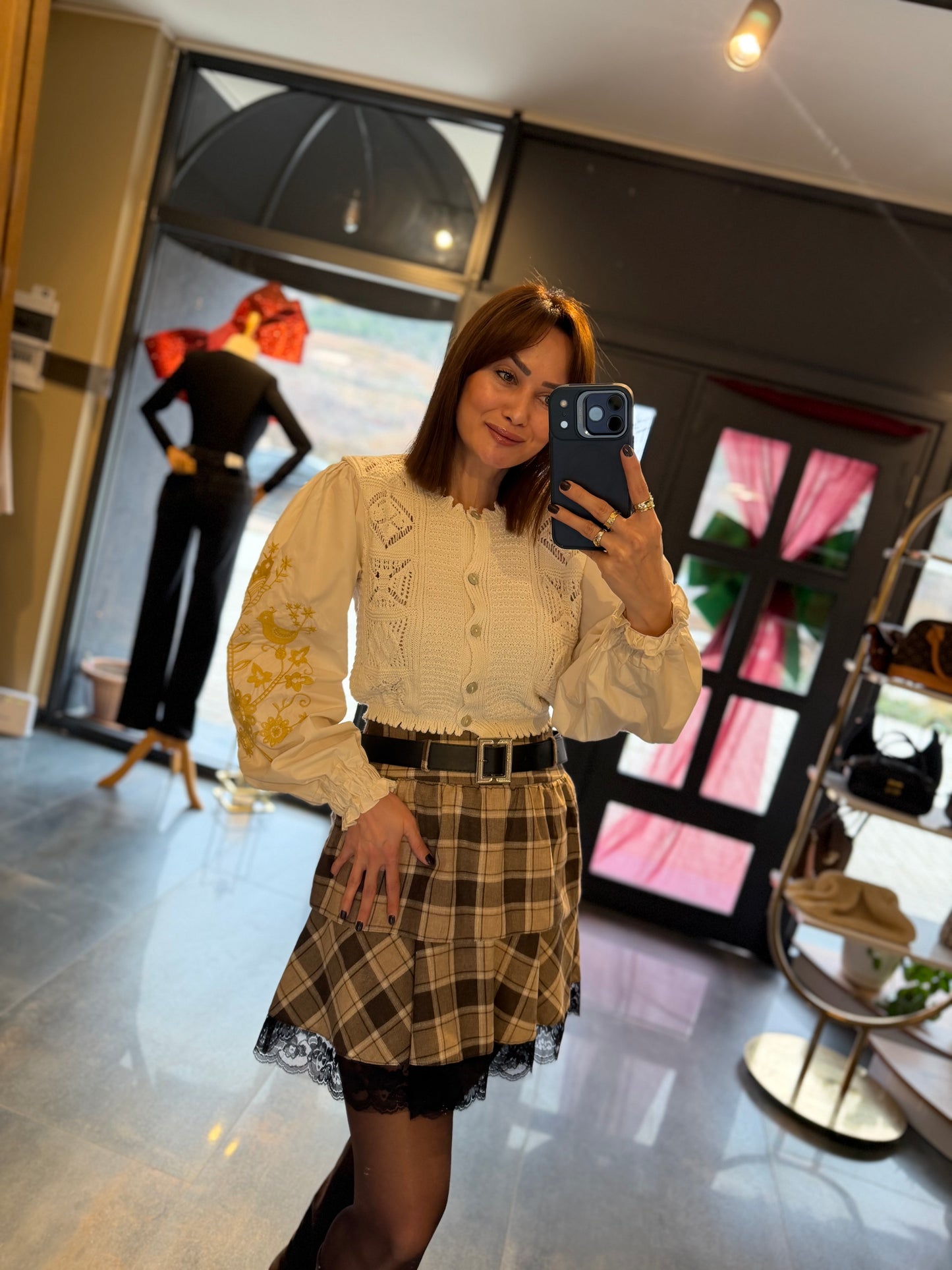 Livin Kahve Kareli Etek