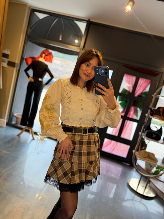 Livin Kahve Kareli Etek