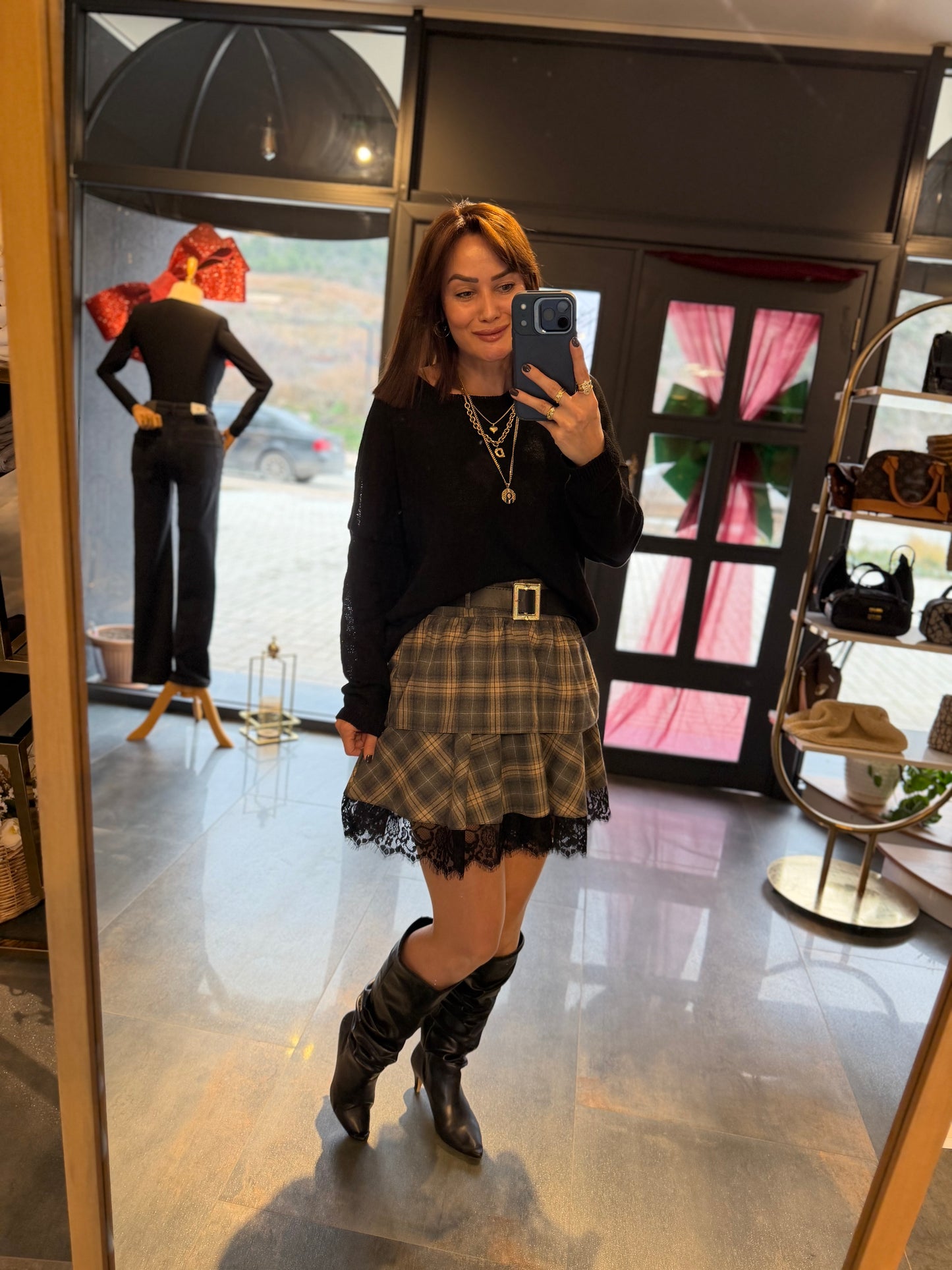 Livin Mavi Kareli Elbise