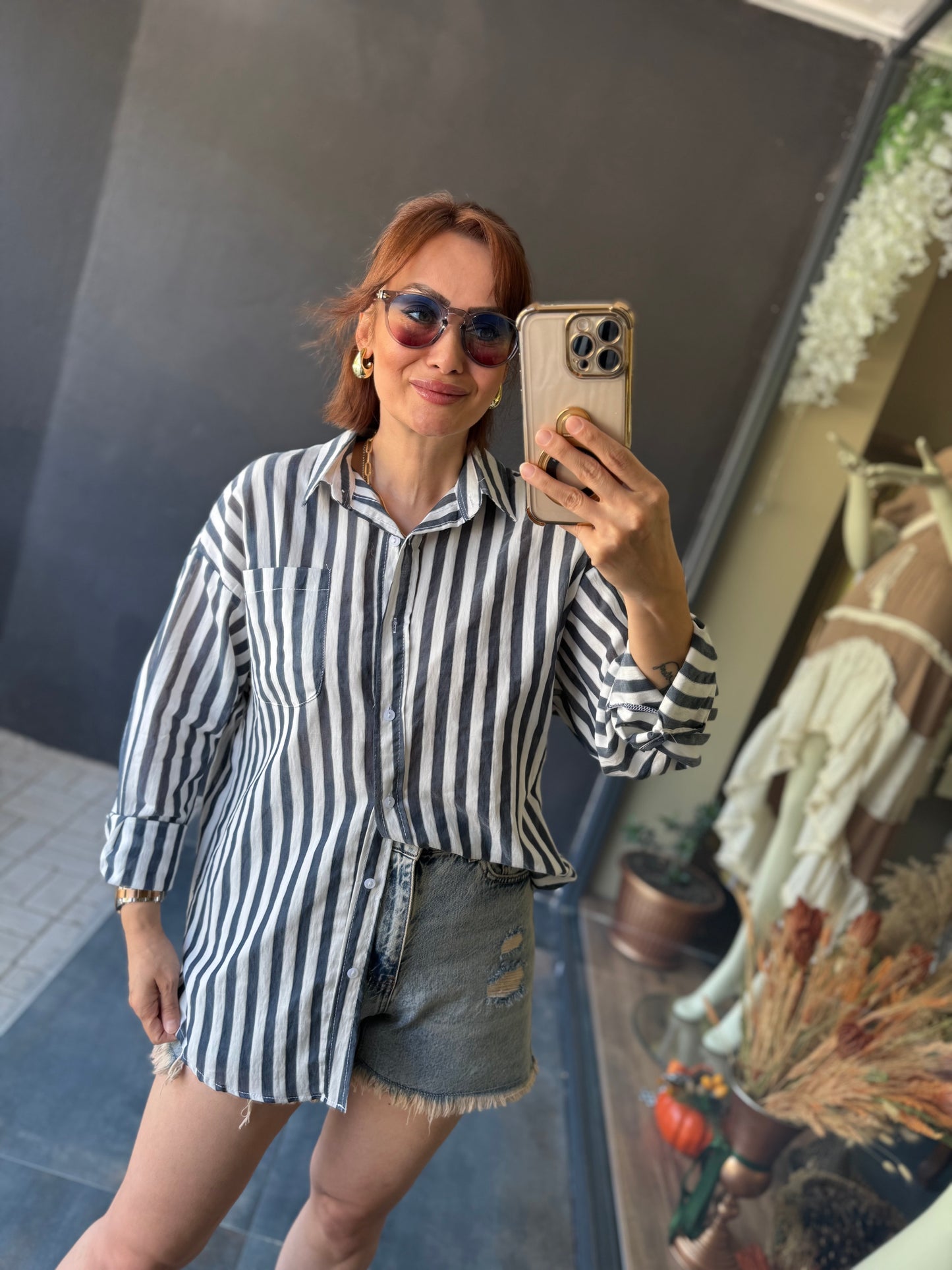 Bısou Lacivert Çizgili Gömlek