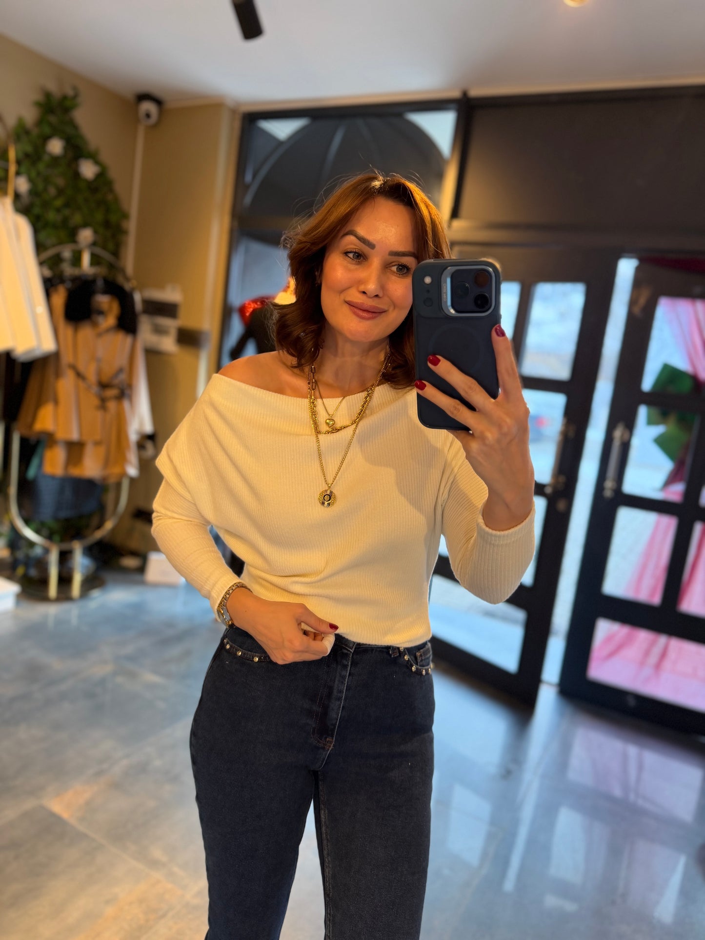 Mysecret Beyaz Kayık Yaka Fitilli Bluz