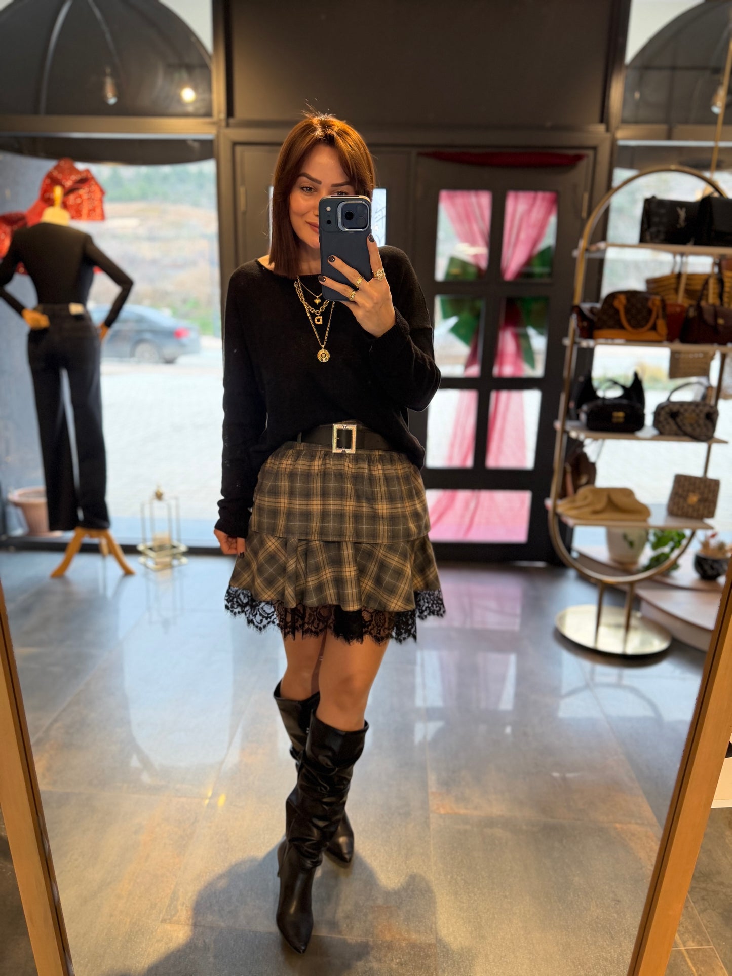 Livin Mavi Kareli Elbise