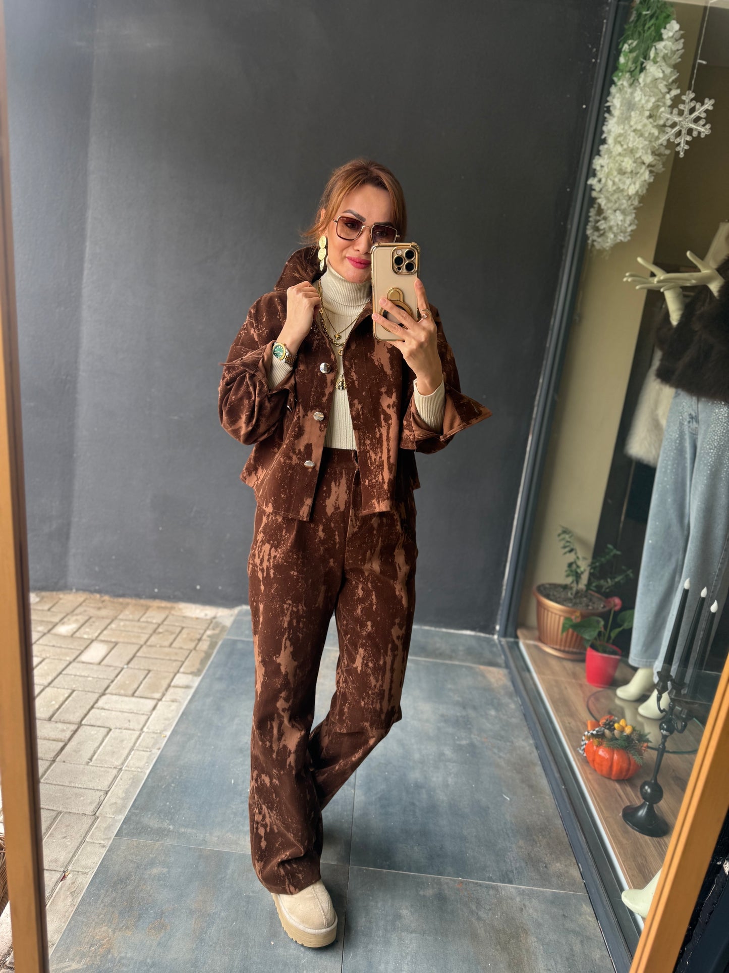 Denhag Kahve Kadife Takım