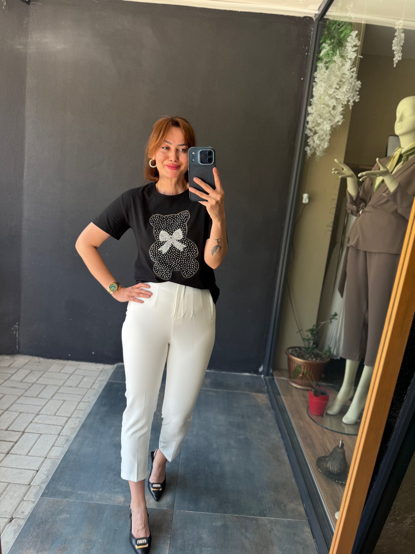 Beyaz Flato Pantolon /T-Shirt Takım