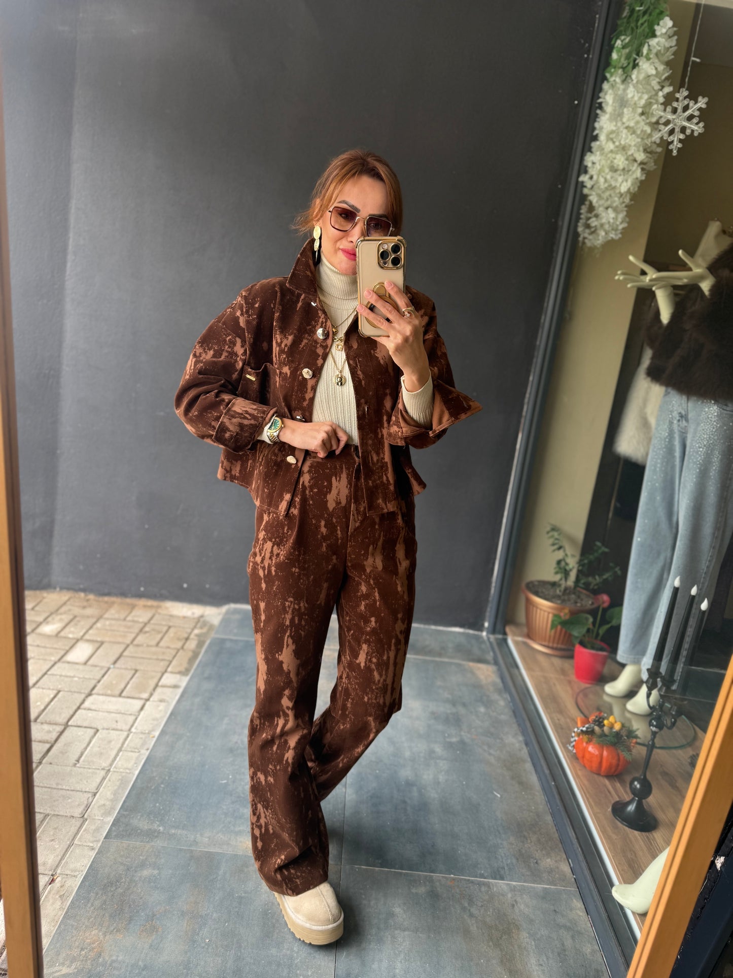 Denhag Kahve Kadife Takım