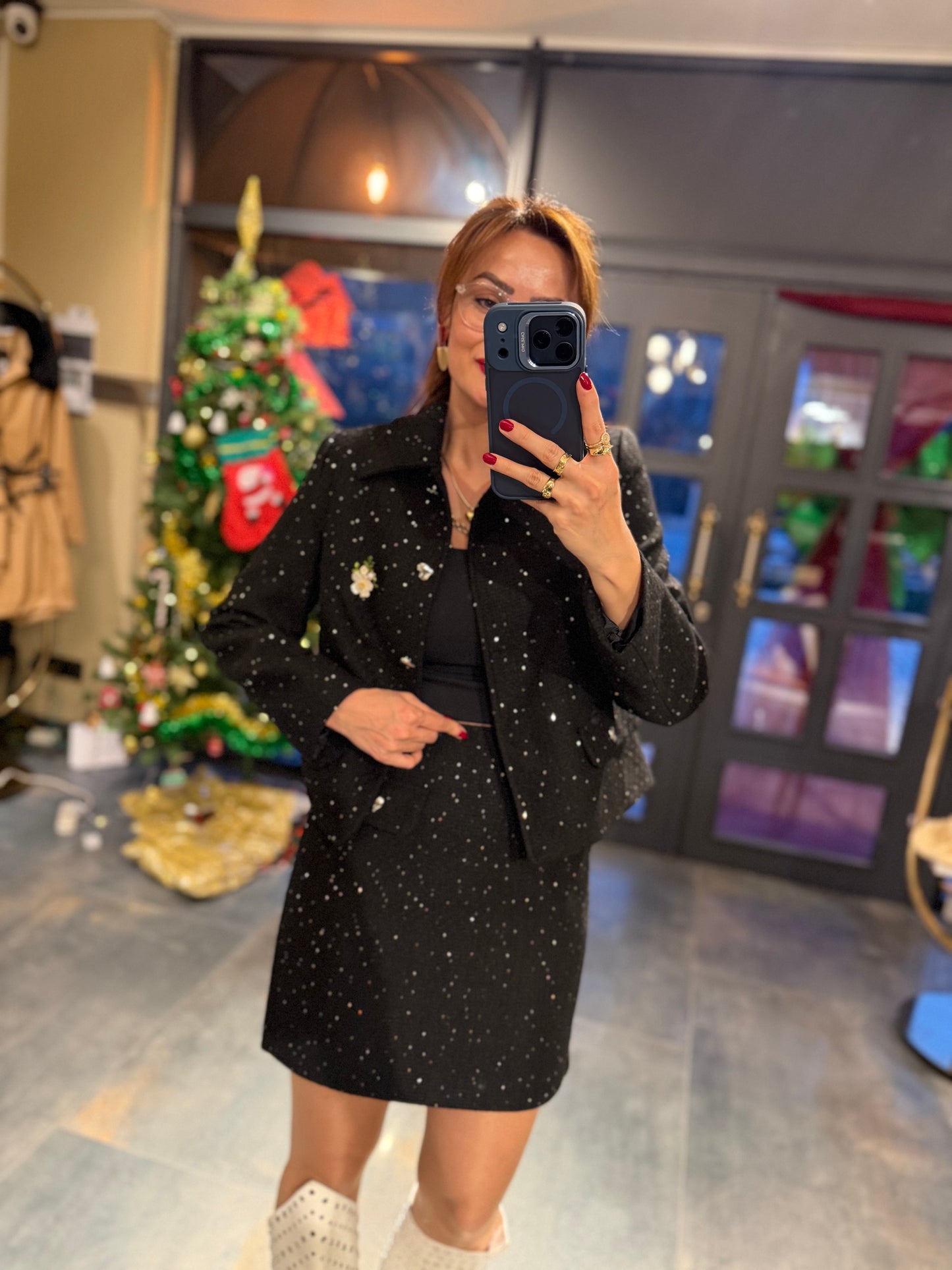 Ahel Siyah Tuvid Etek & Ceket Takım