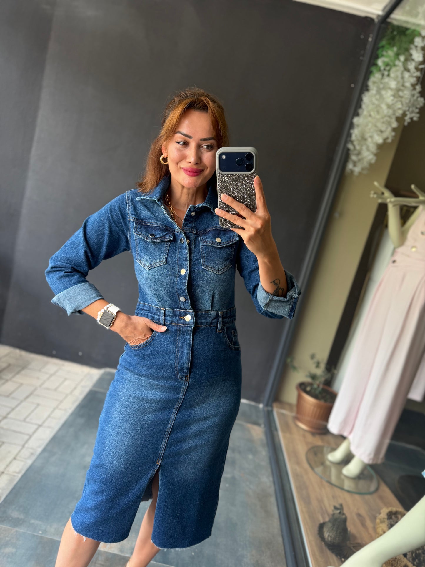 Mua Likralı Midi Boy Jean Elbise