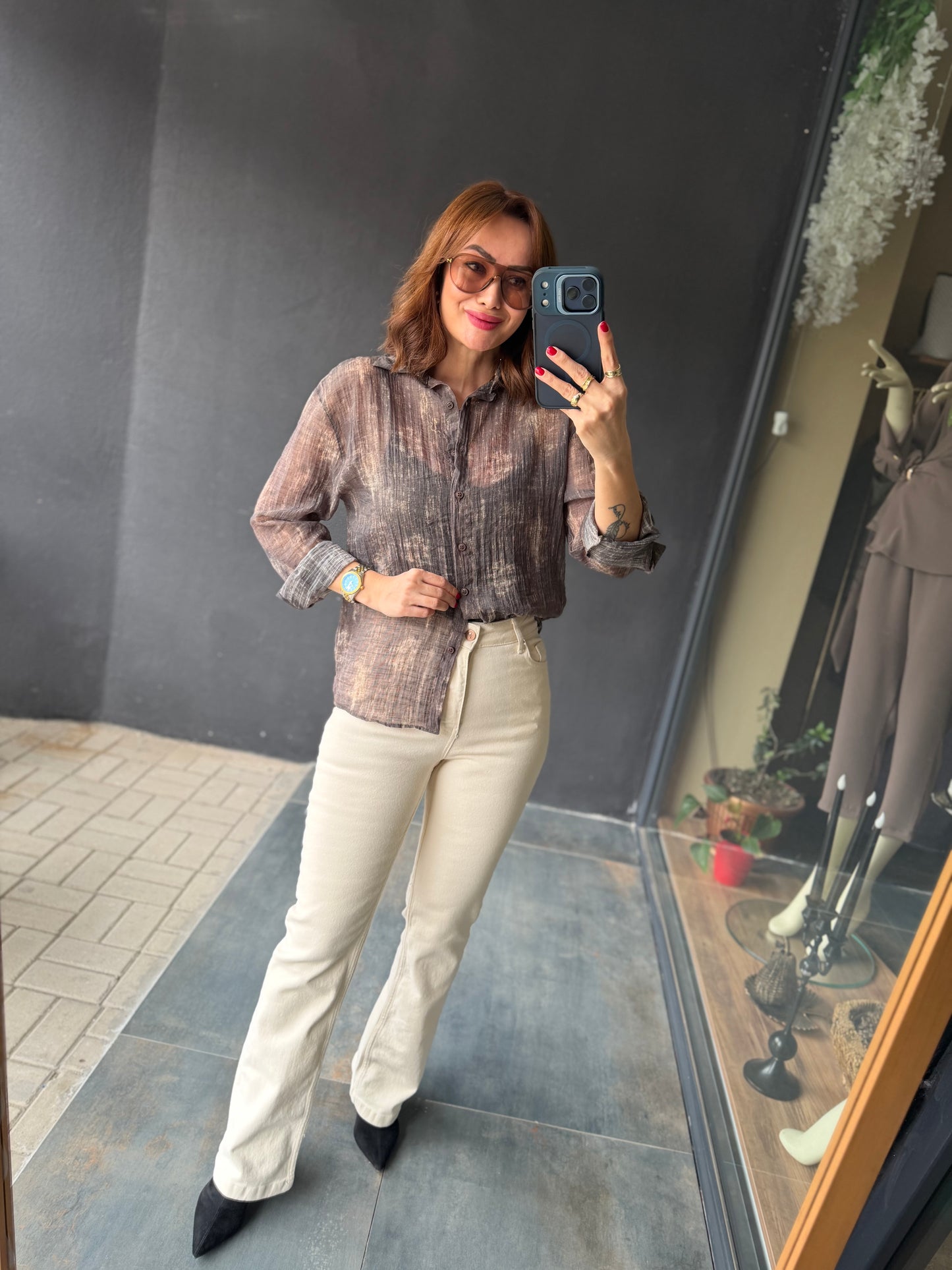 Vilen Kahve Transparan Gömlek