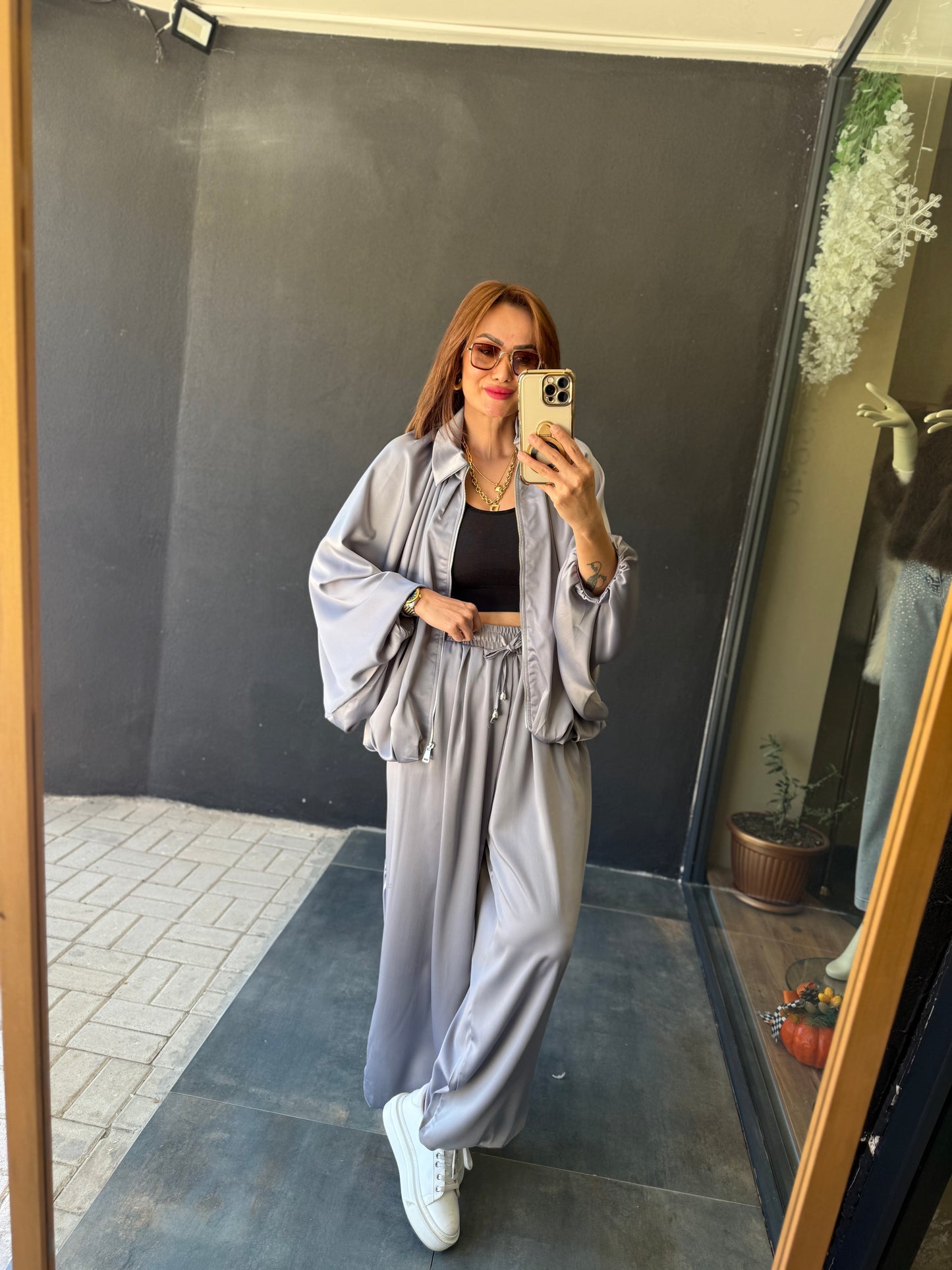 Cardinal Gri Saten Bomber Takım