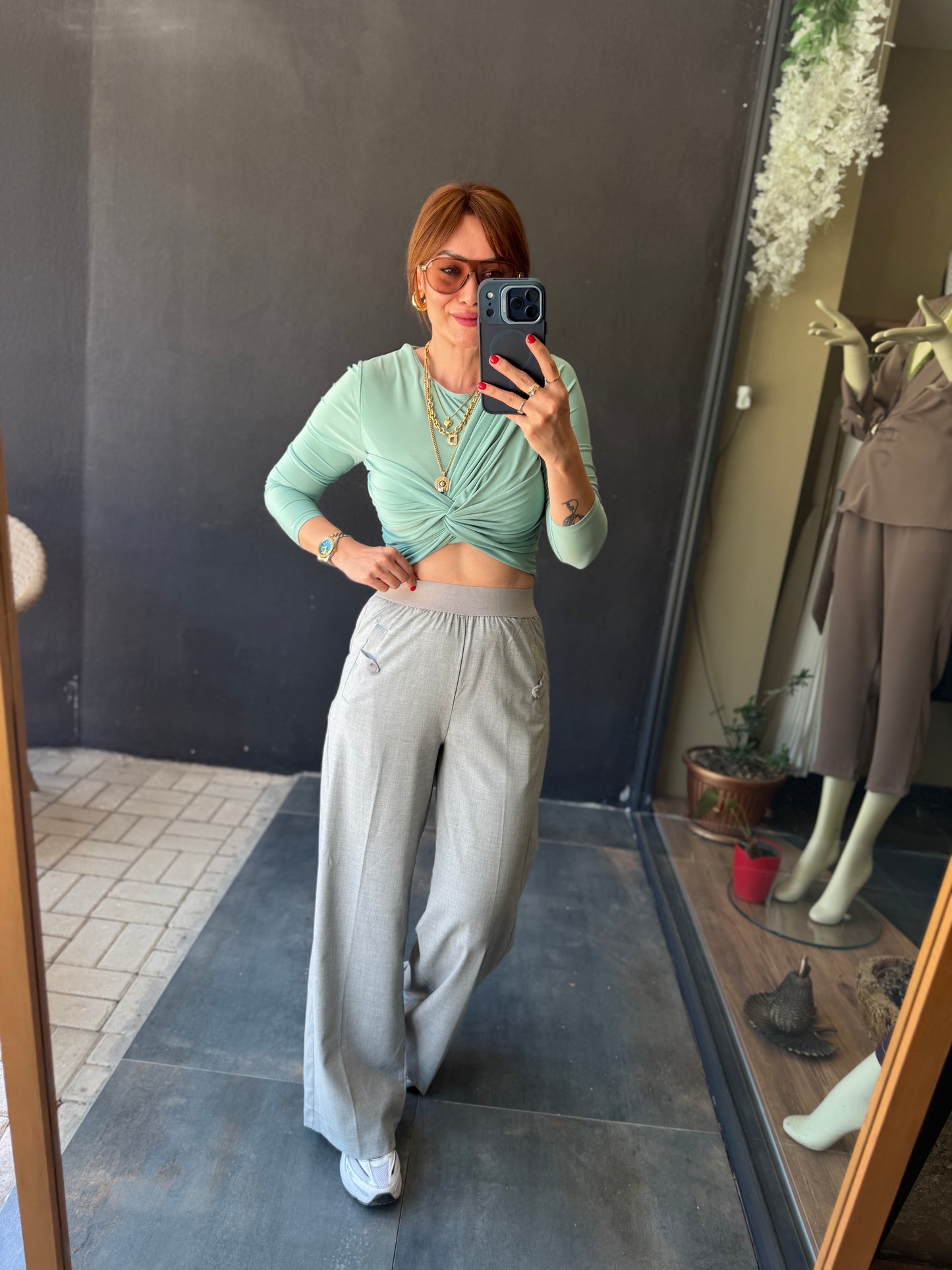 Mint Crop & Pantolon Takım