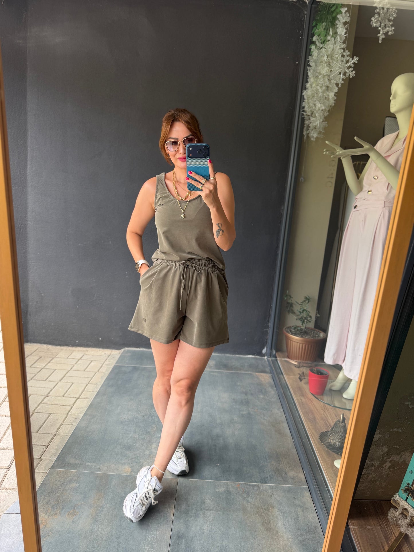 Haki Aura Modal Şort Takım