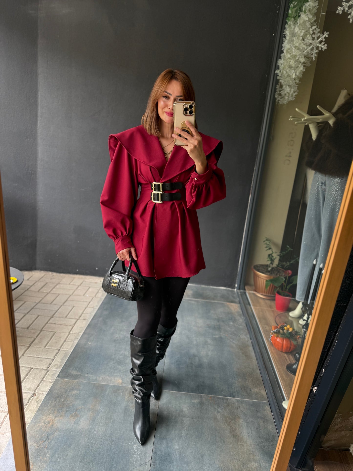 Şamda Bordo Şal Yaka Ceket