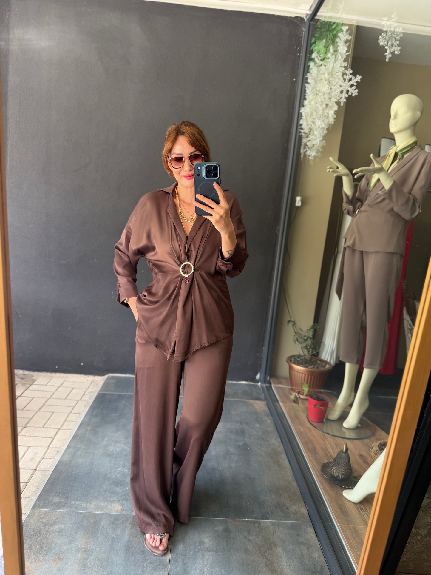 Kahve Saten Premium Takım